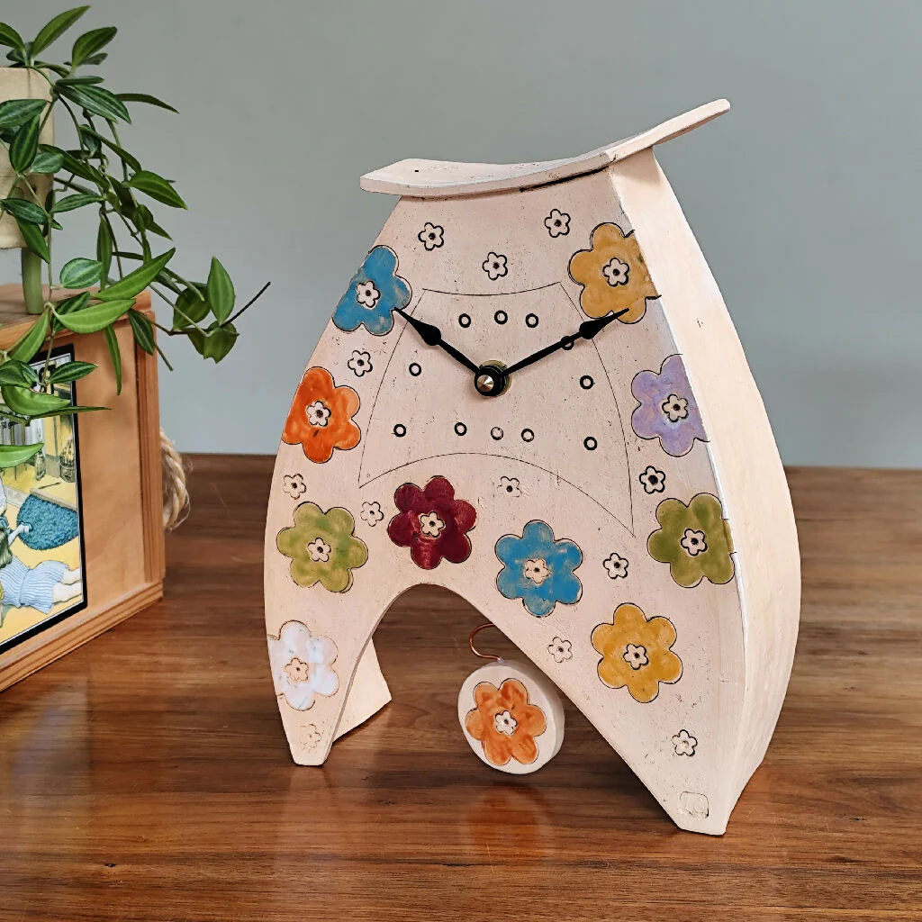 Large Mantel Clock in bright coloured blooms. - Image 2