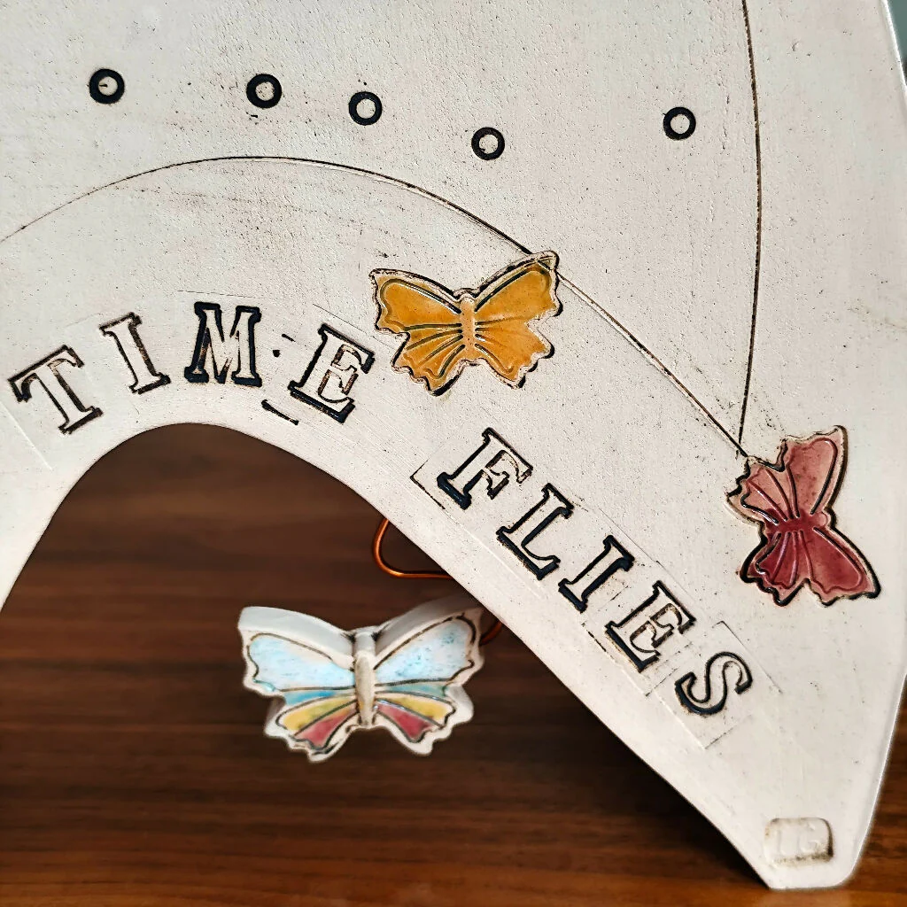 Large Mantel Clock with Pendulum, Time flies with Butterflies - Image 3