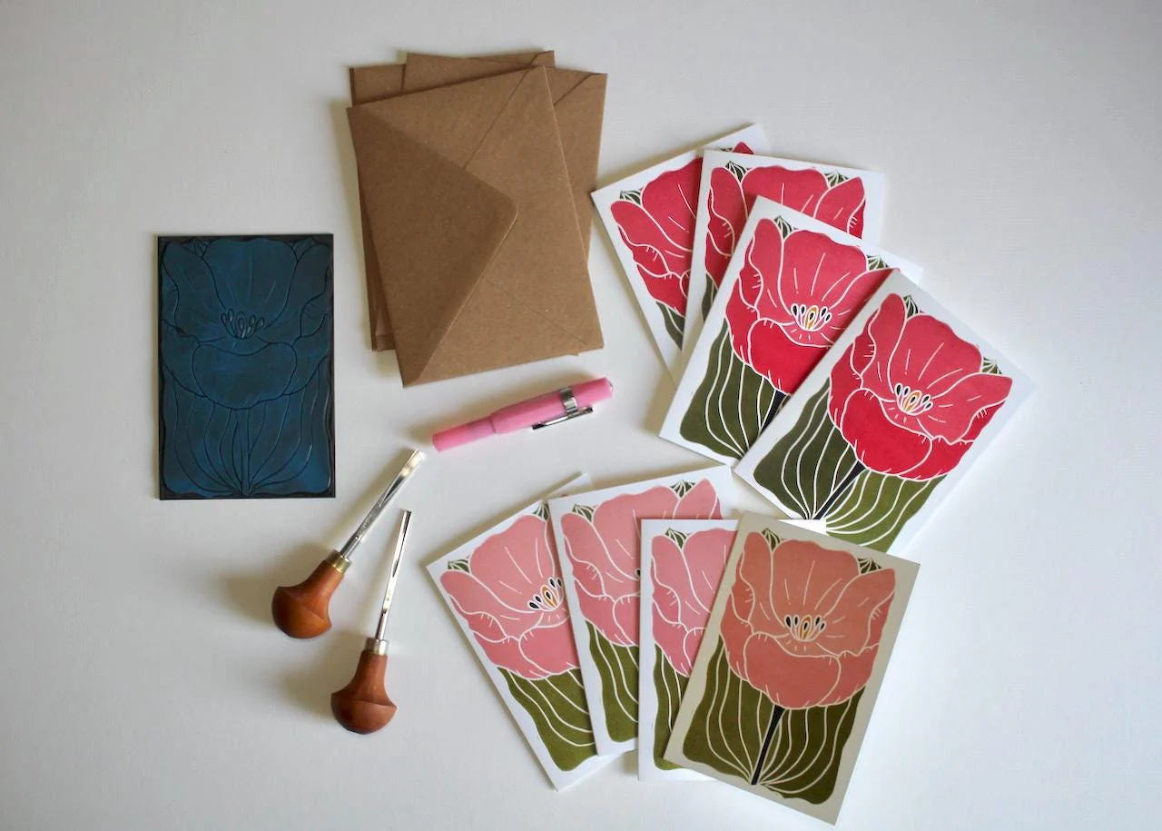 Large Romantic Pink Tulip Flower Cards | Set of 8 Notecards & Envelopes - Image 2