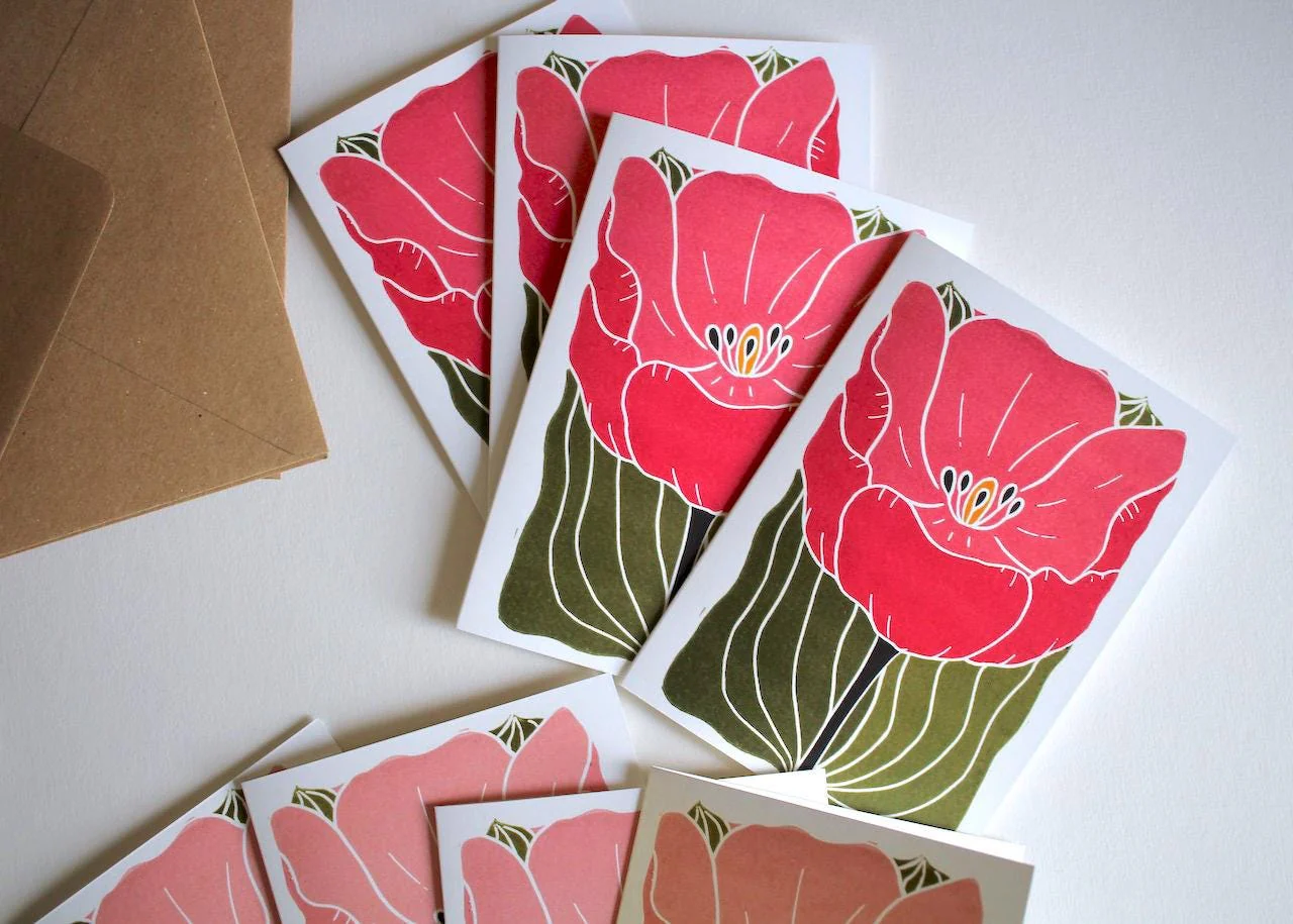 Large Romantic Pink Tulip Flower Cards | Set of 8 Notecards & Envelopes - Image 6