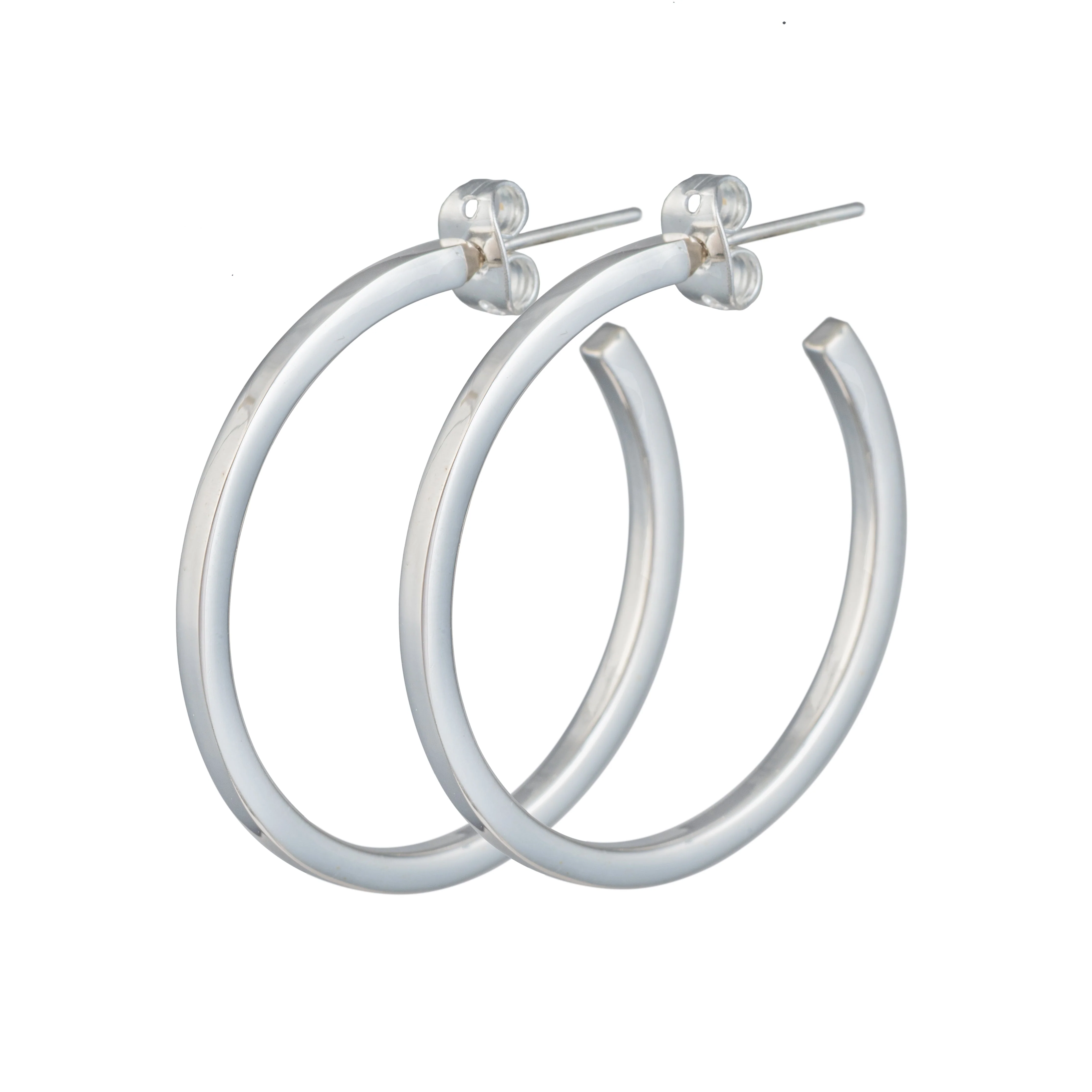 Large Sterling Silver Hoops with a Square Edge - Image 2