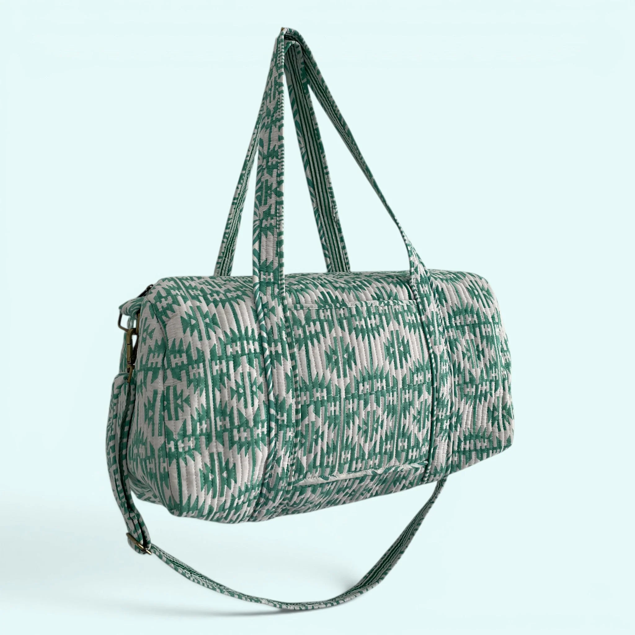 Large Weekend Duffle Bag | Mint Green Geometric Block Print
