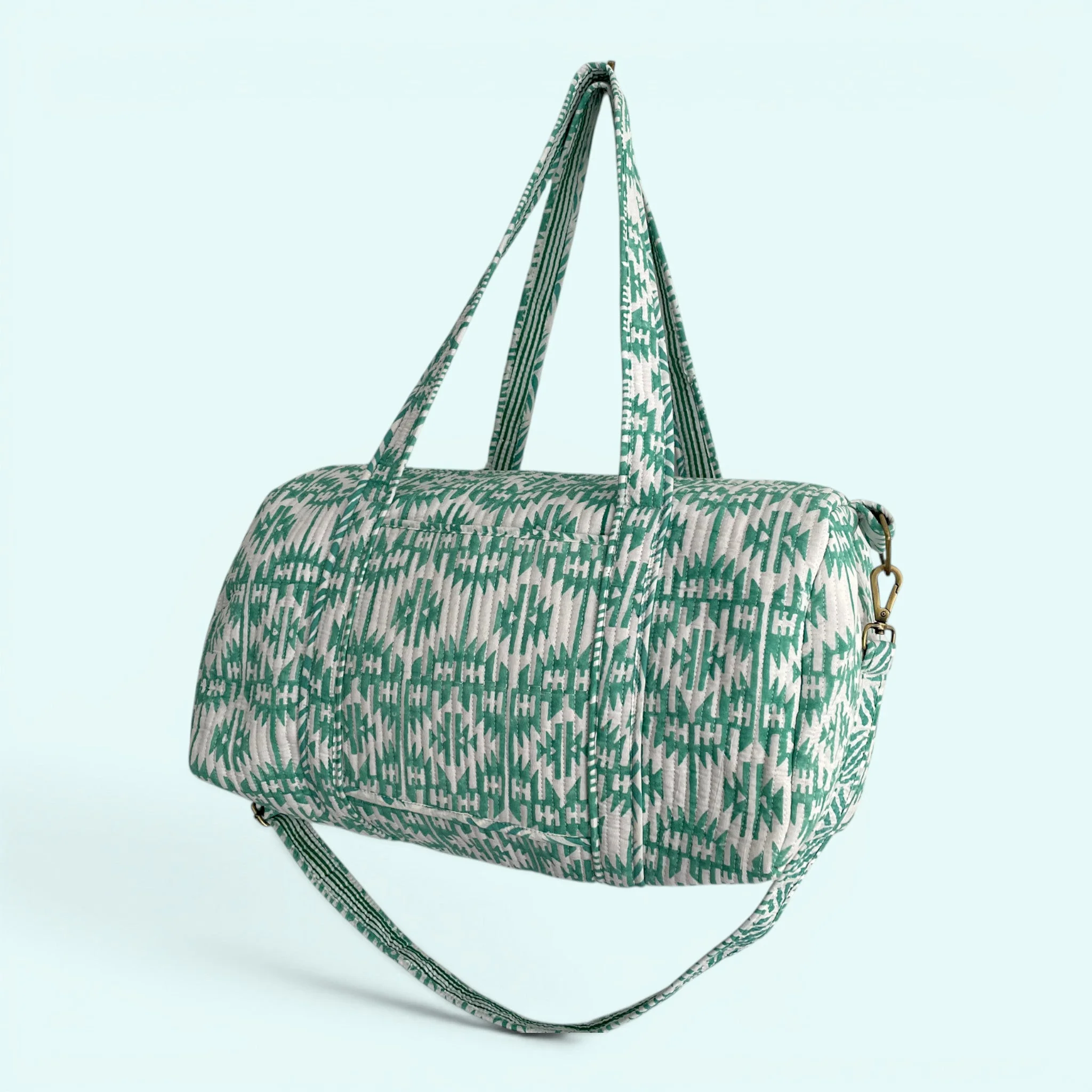 Large Weekend Duffle Bag | Mint Green Geometric Block Print - Image 2