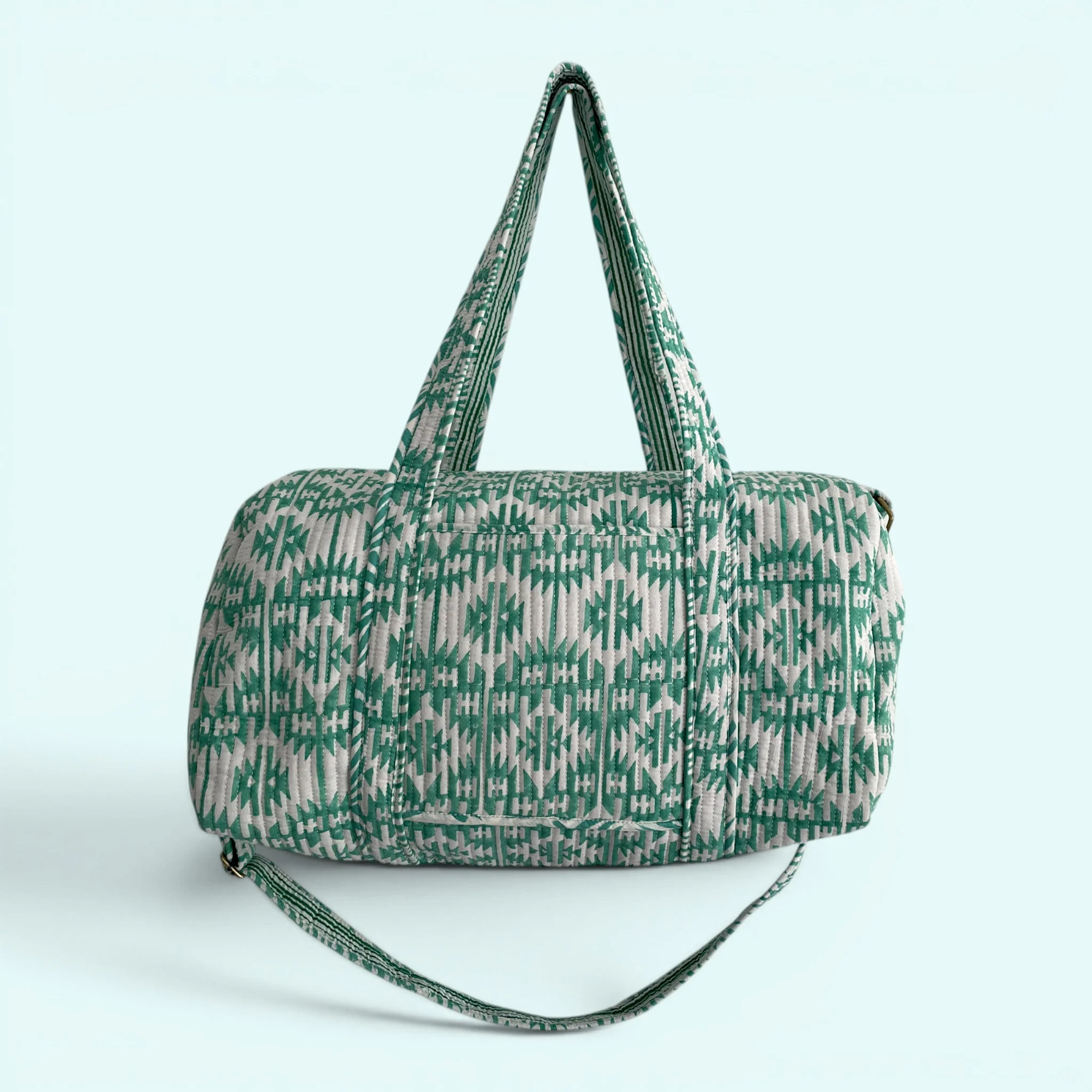 Large Weekend Duffle Bag | Mint Green Geometric Block Print - Image 6