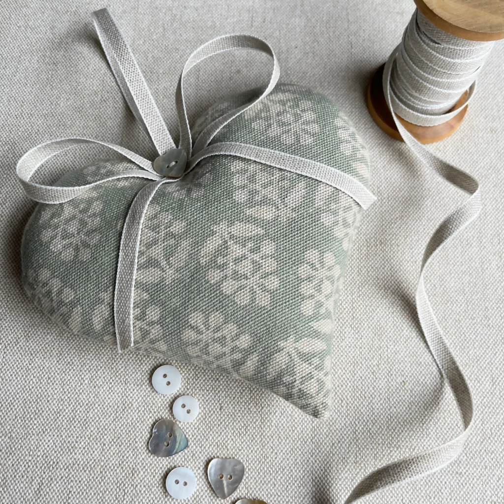 Lavender Heart in Susie Watson Duck Egg Sprig cotton