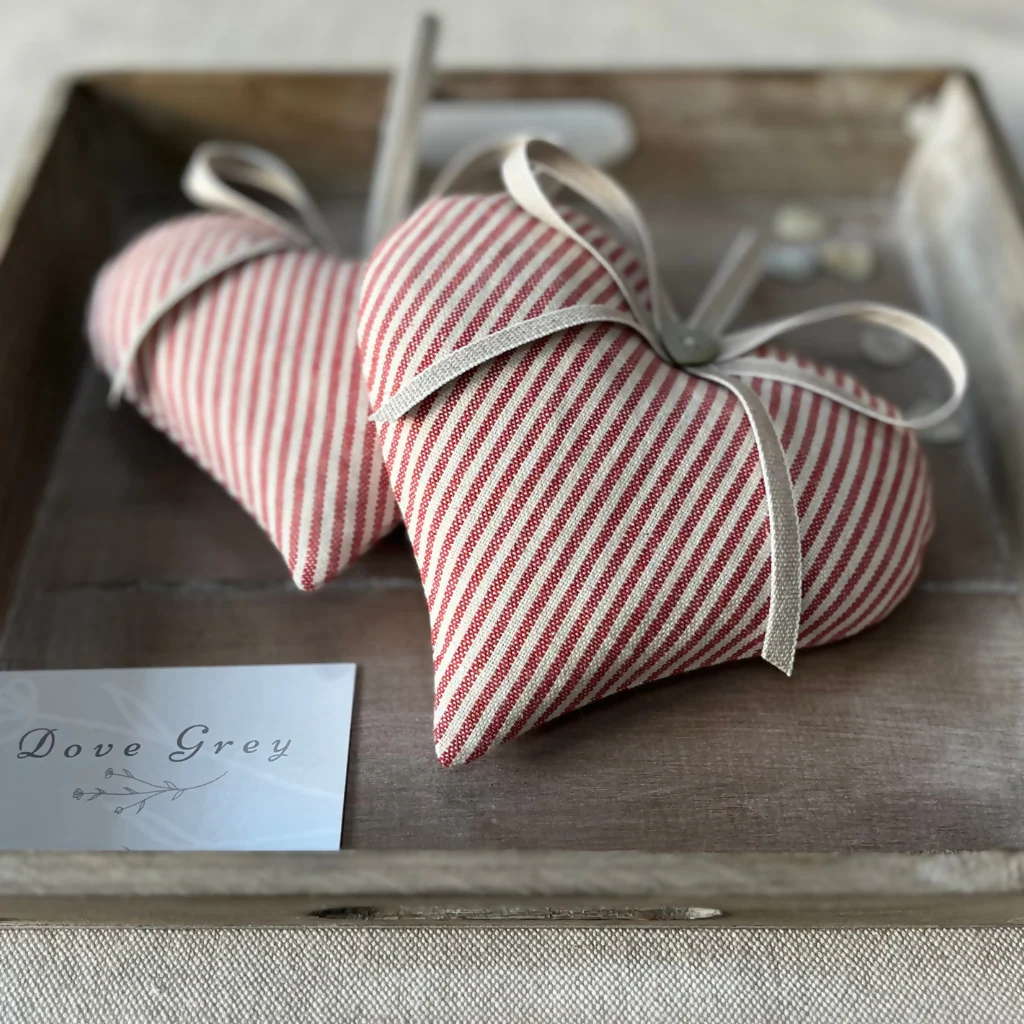 Lavender Heart in Susie Watson Red Piping Stripe cotton - Image 2