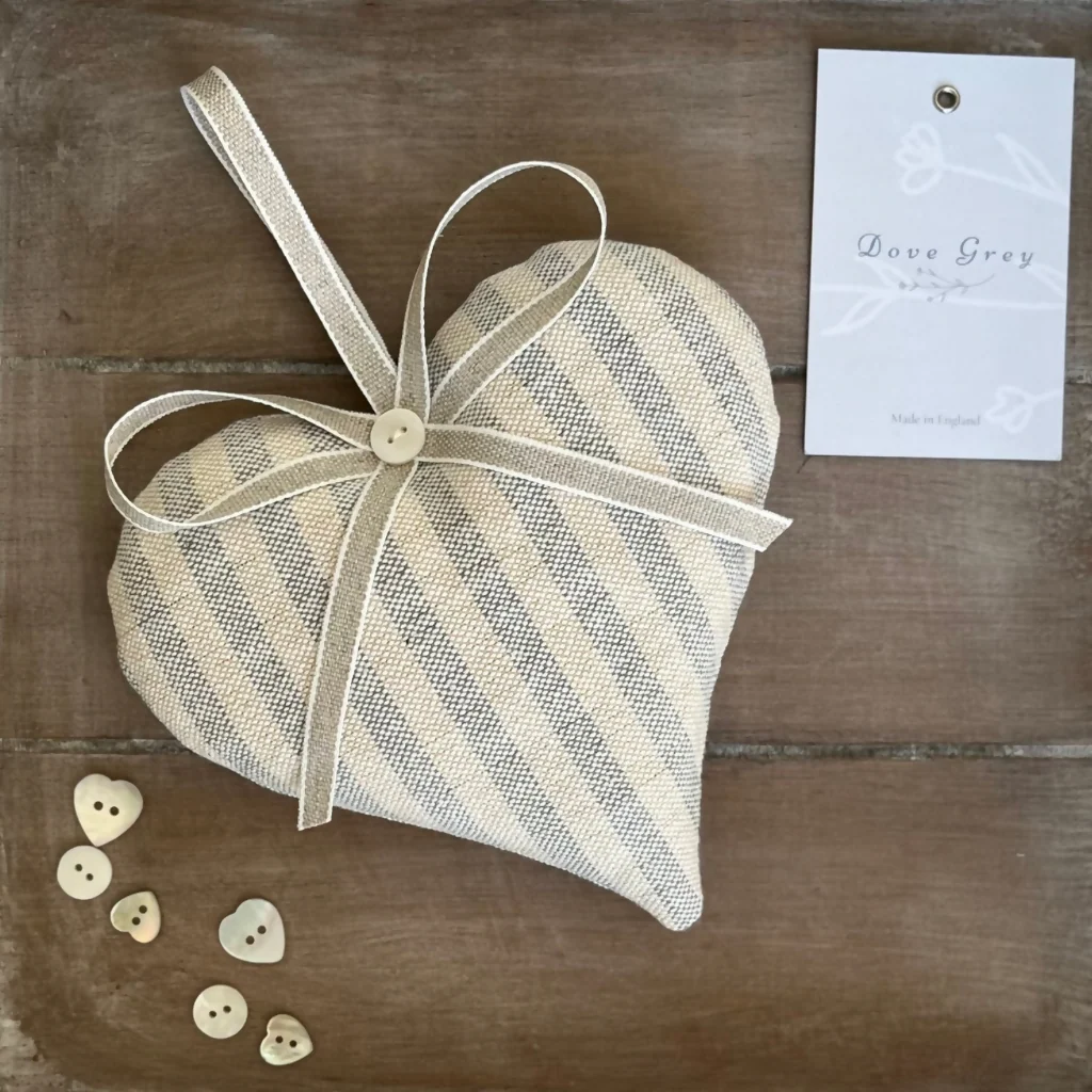Lavender Heart in Susie Watson Sail Blue Natural Stripe cotton