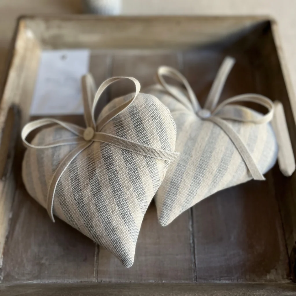 Lavender Heart in Susie Watson Sail Blue Natural Stripe cotton - Image 2