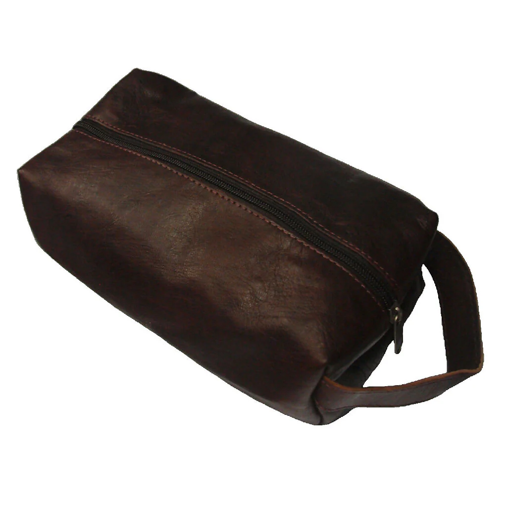 Leather Wash Bag in Brown - Image 3
