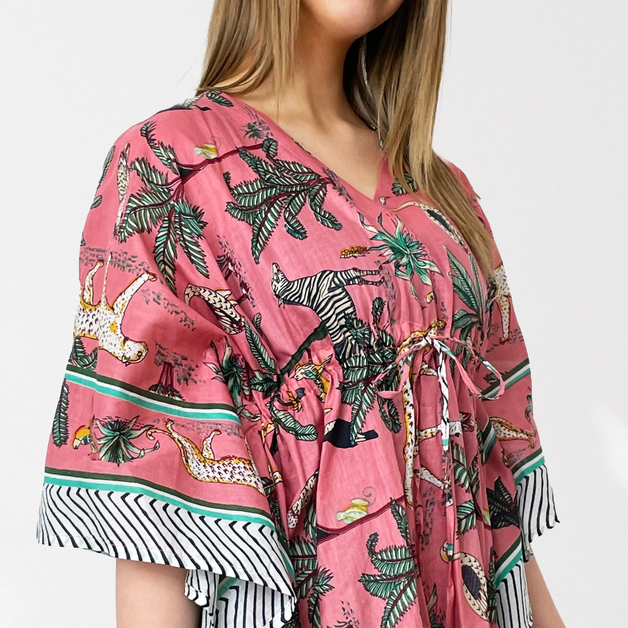 Leopard and Jungle Print 100% Cotton Beach Kaftan - Image 5