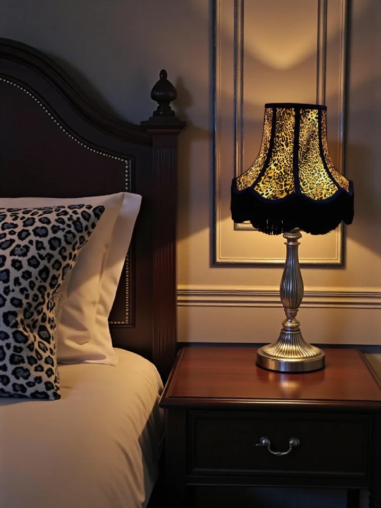 Leopard animal print lampshades with black braid and fringe - Available in 8 sizes - Image 2