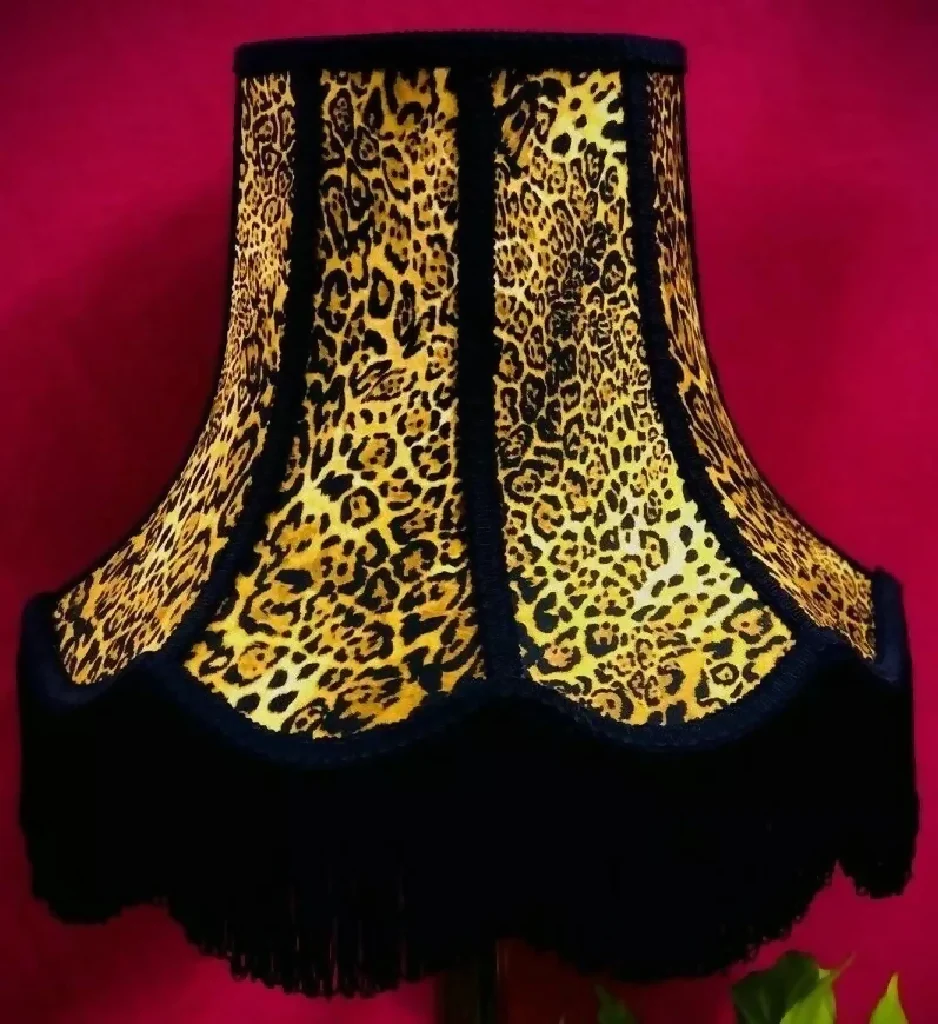 Leopard animal print lampshades with black braid and fringe - Available in 8 sizes - Image 7