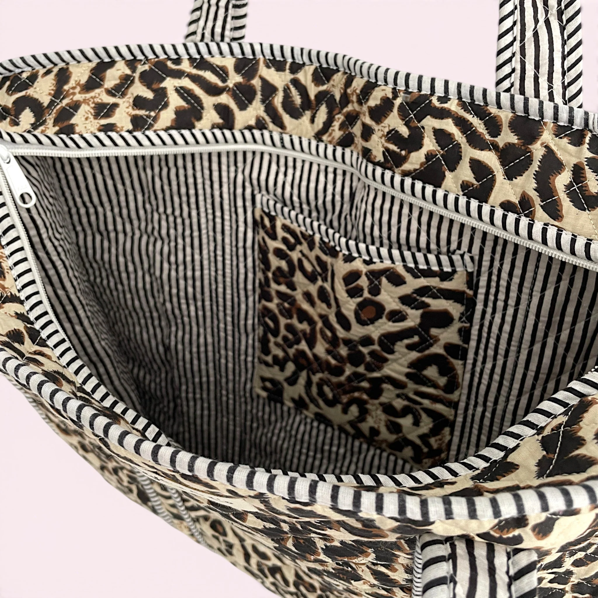 Leopard Print Quilted Cotton Tote Bag - Image 4