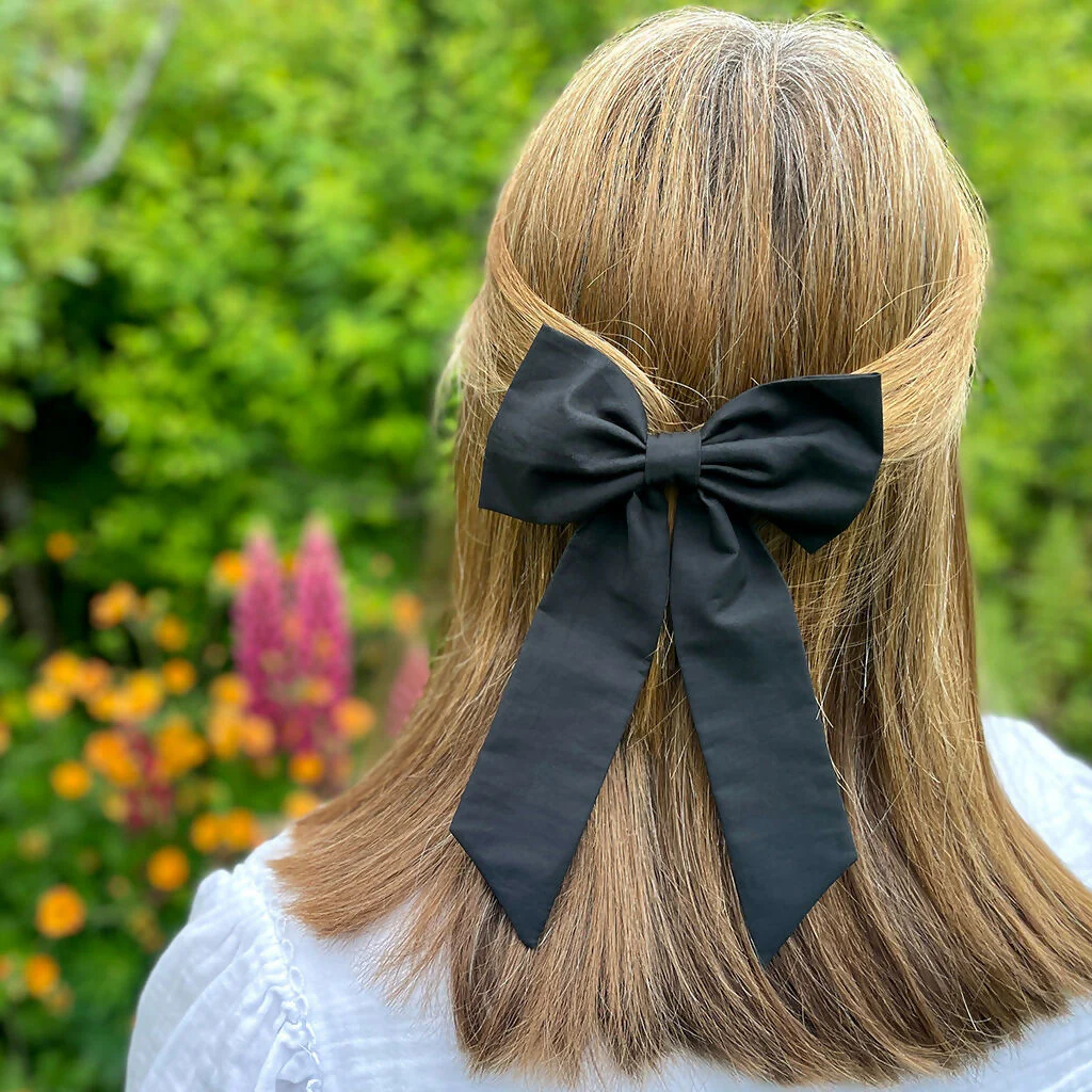 Liberty Bow Hair Clip - Black F Print - Image 3