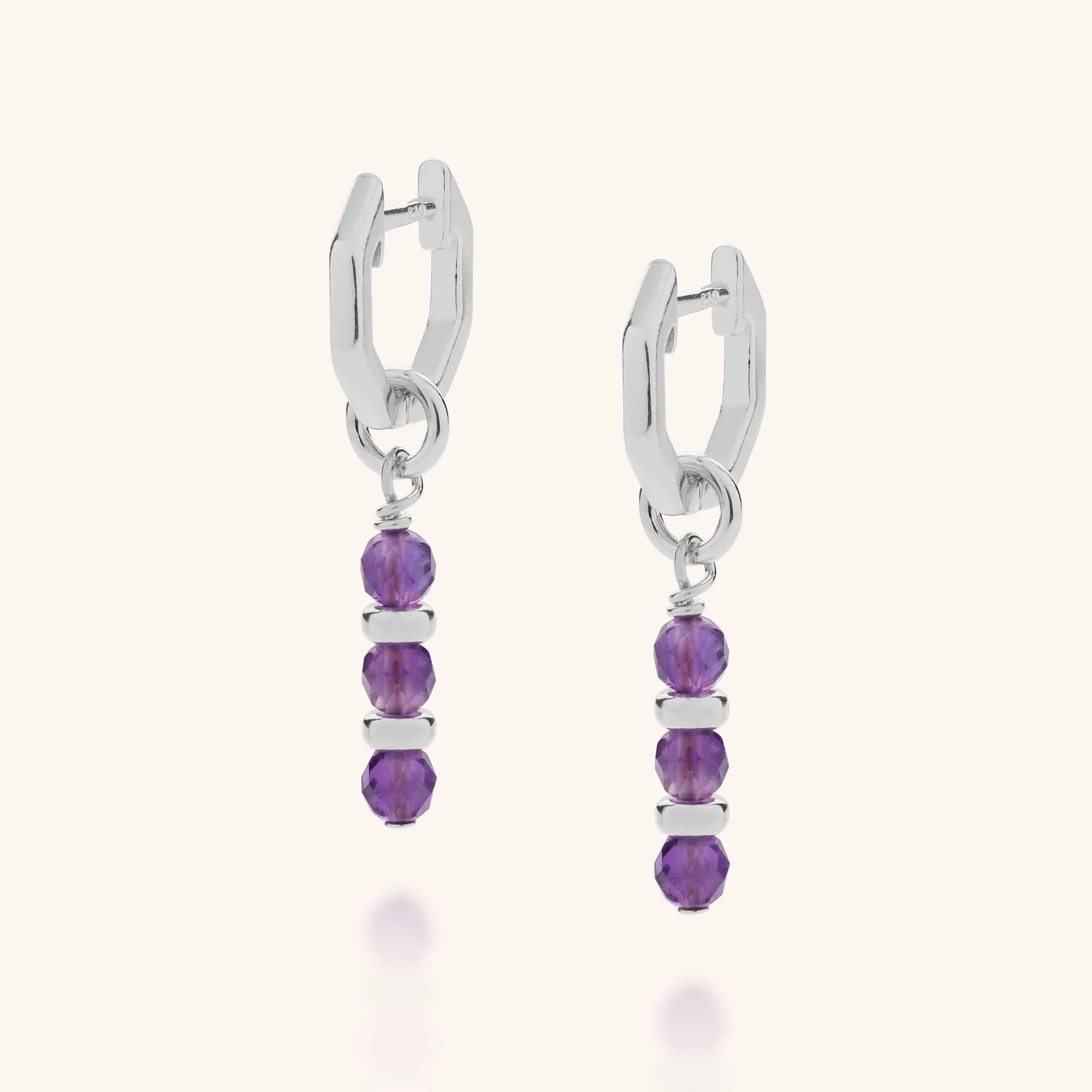 Linear Huggie Birthstone Earrings - (February)