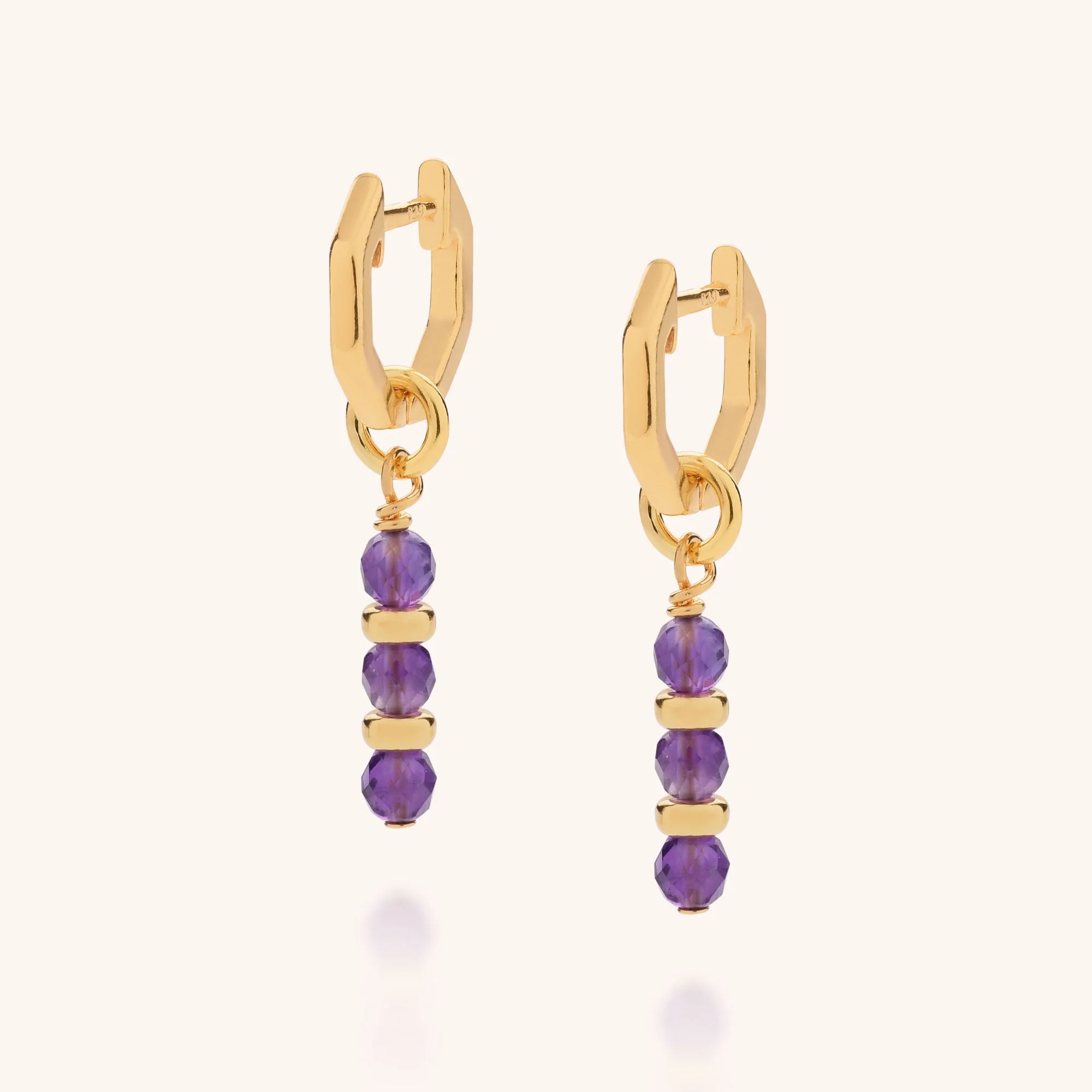 Linear Huggie Birthstone Earrings - (February) - Image 2