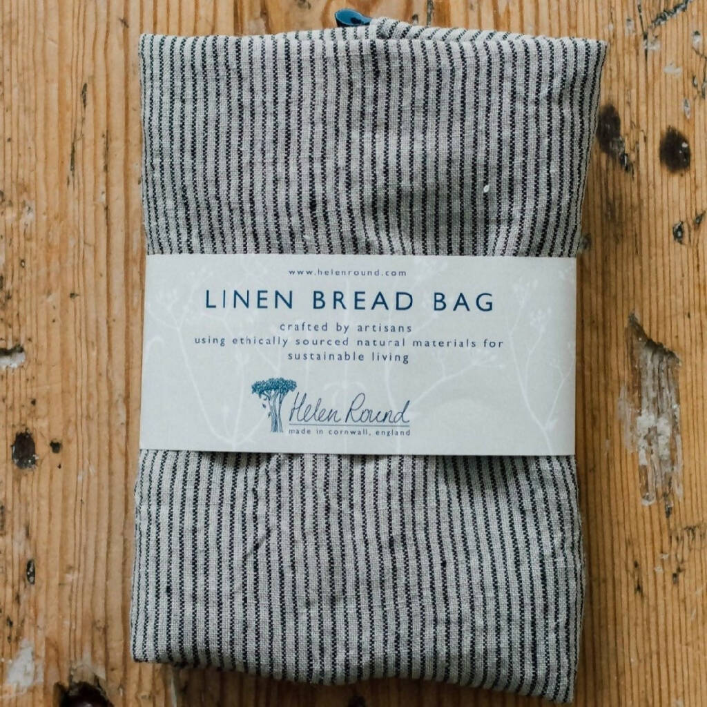 Linen Bread Bag in Dark Blue and Natural Stripe - Image 4