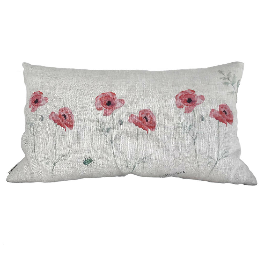 Linen Poppies Cushion - Image 2