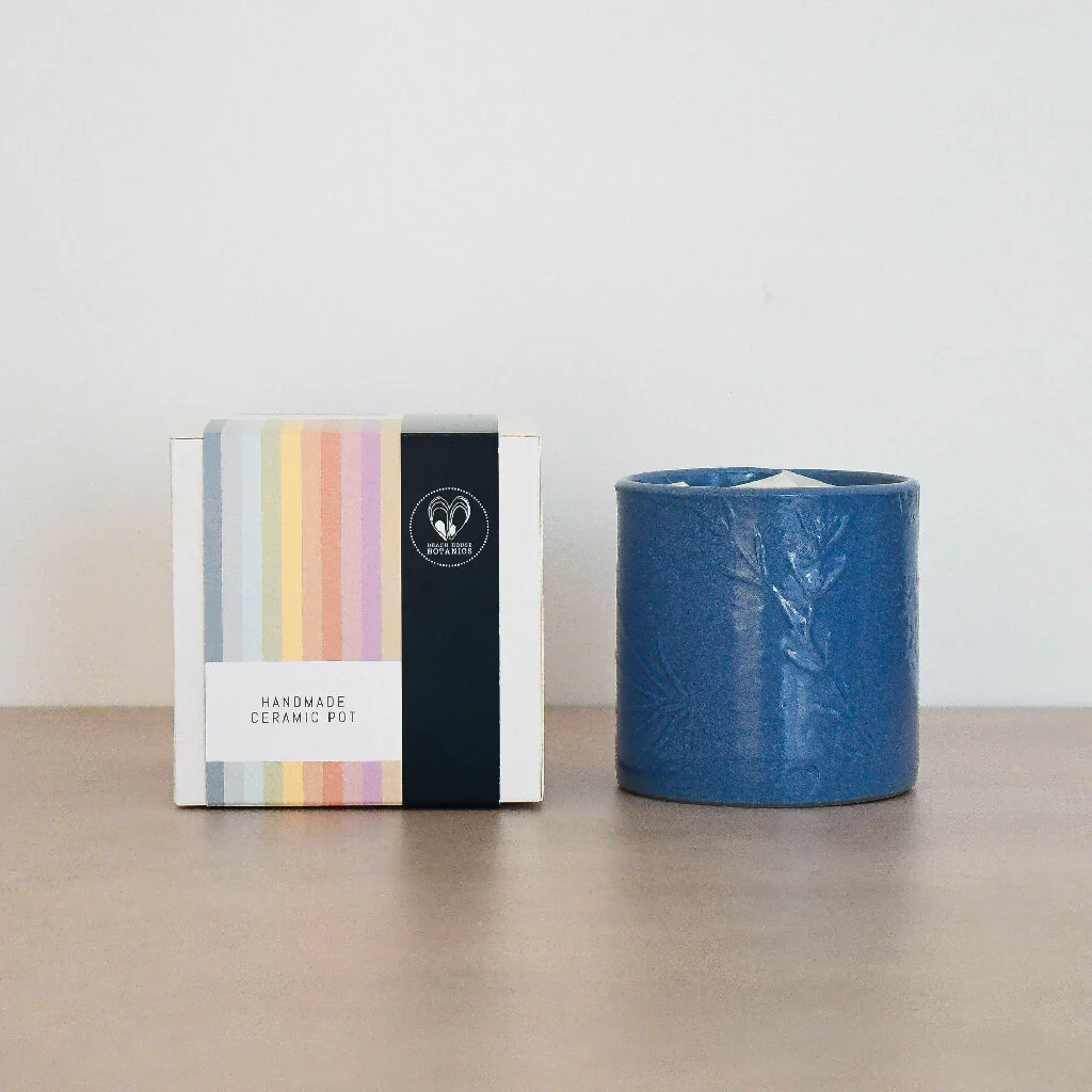Lino print Botanical Candle Pot with Refill-Denim Blue - Image 4