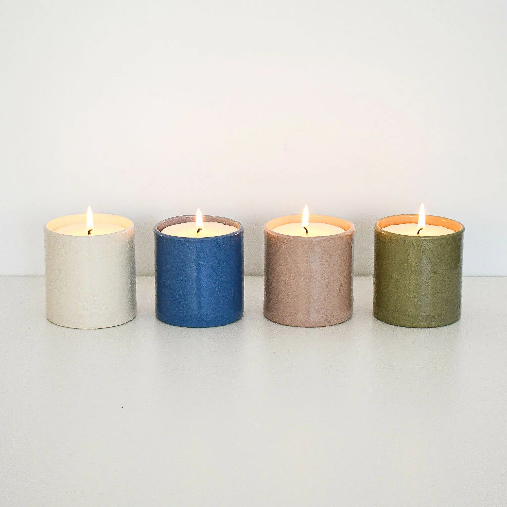 Lino print Botanical Candle Pot with Refill-Denim Blue - Image 9