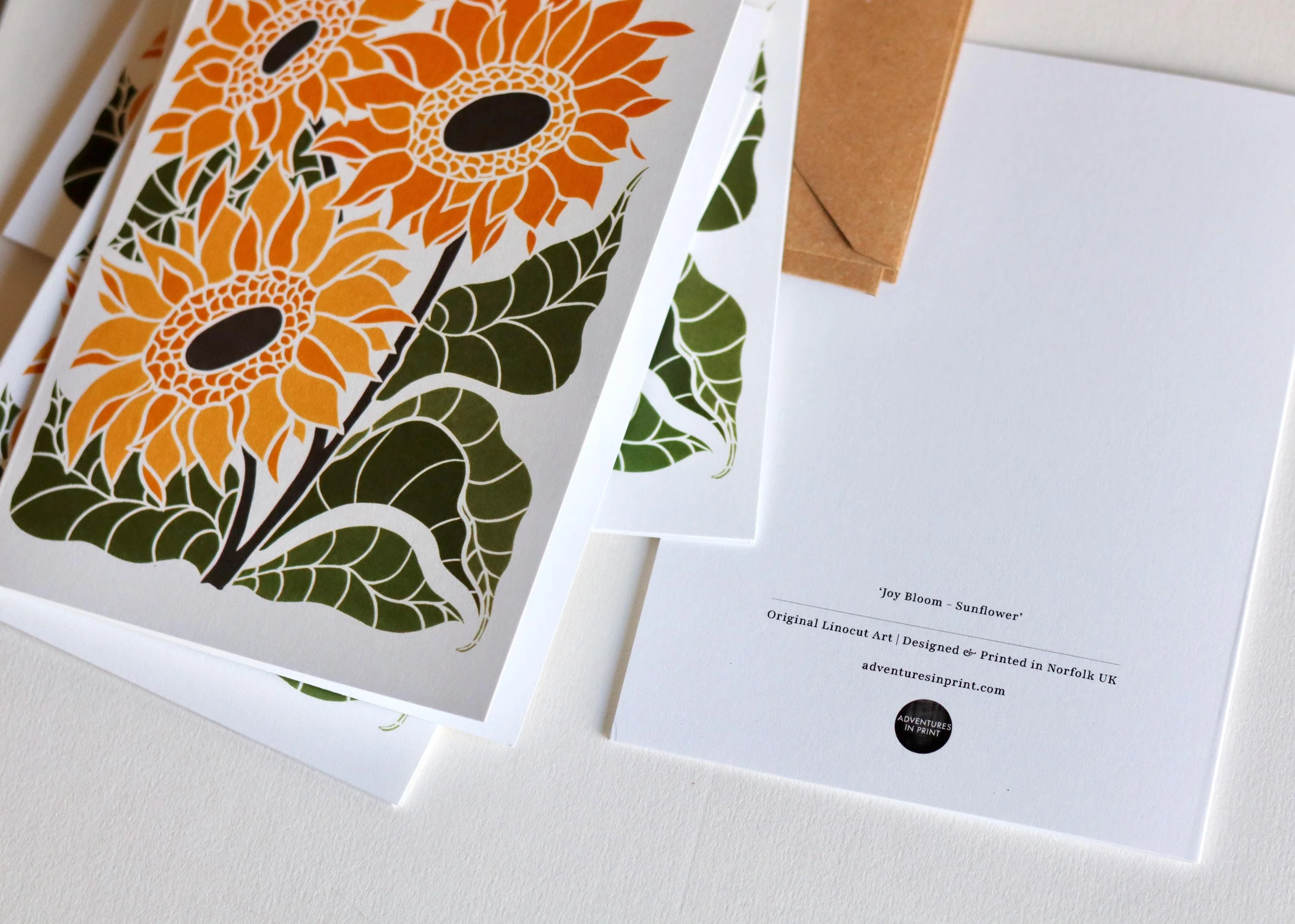 Linocut Joy Bloom Sunflower Cards | Set of 8 Notecards & Envelopes - Image 7