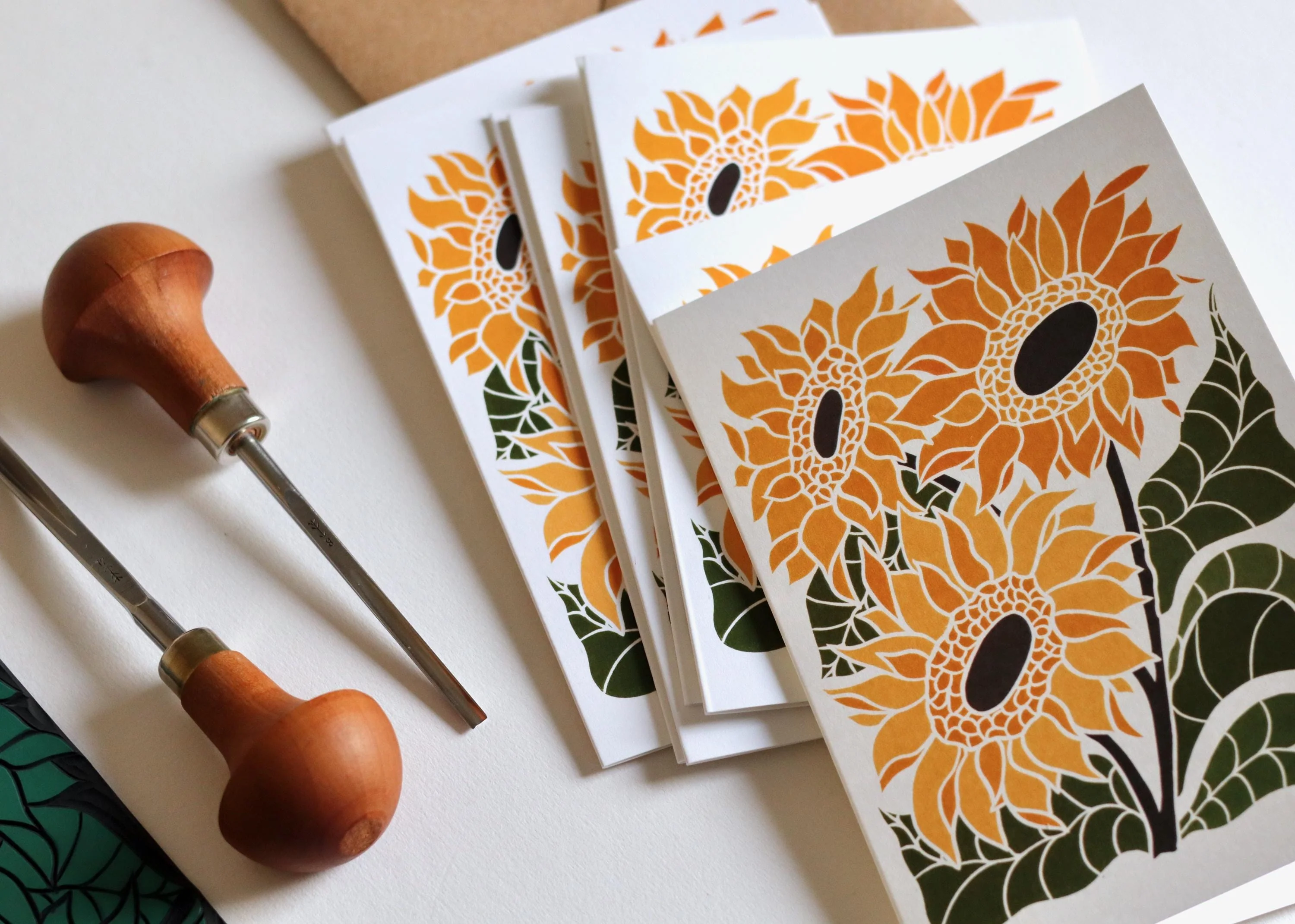 Linocut Joy Bloom Sunflower Cards | Set of 8 Notecards & Envelopes - Image 8