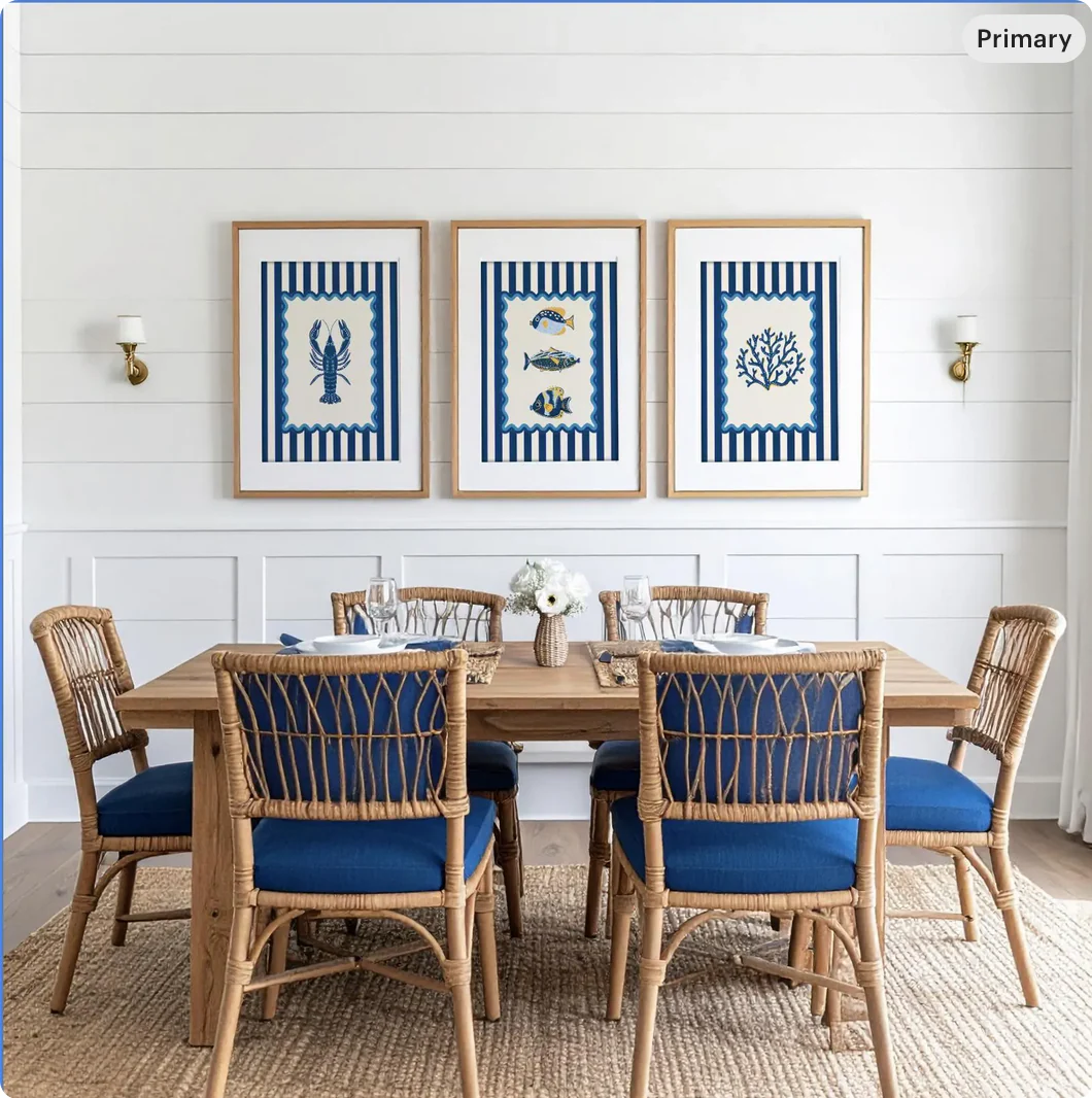 Lobster Coastal Print Blue Striped Artwork Lobster Wall Art - Image 3