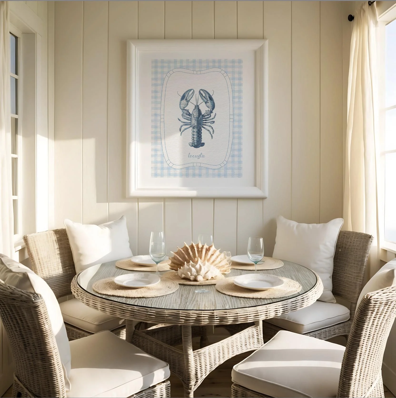 Lobster Print Coastal Artwork Blue White Gingham - Image 8