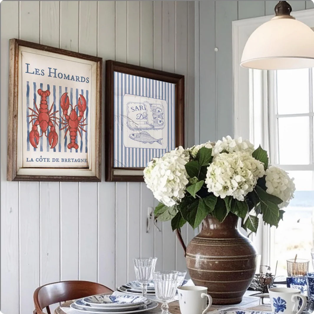 Lobster Print Coastal Artwork Mini Brass Frame Beach House Decor - Image 7