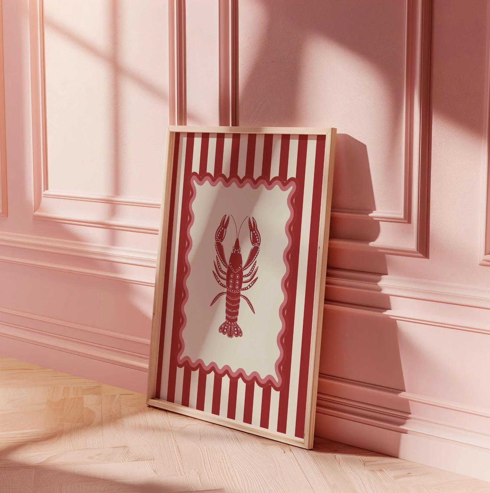Lobster Print Striped Artwork Mini Brass Hanging Frame Nautical Kitchen Wall Art - Image 4