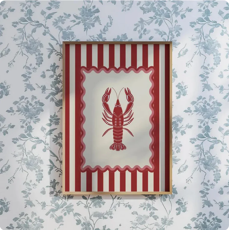 Lobster, Sardines & Coral Wall Art. Gallery Print Set of 3 - Nantucket Red - Image 2