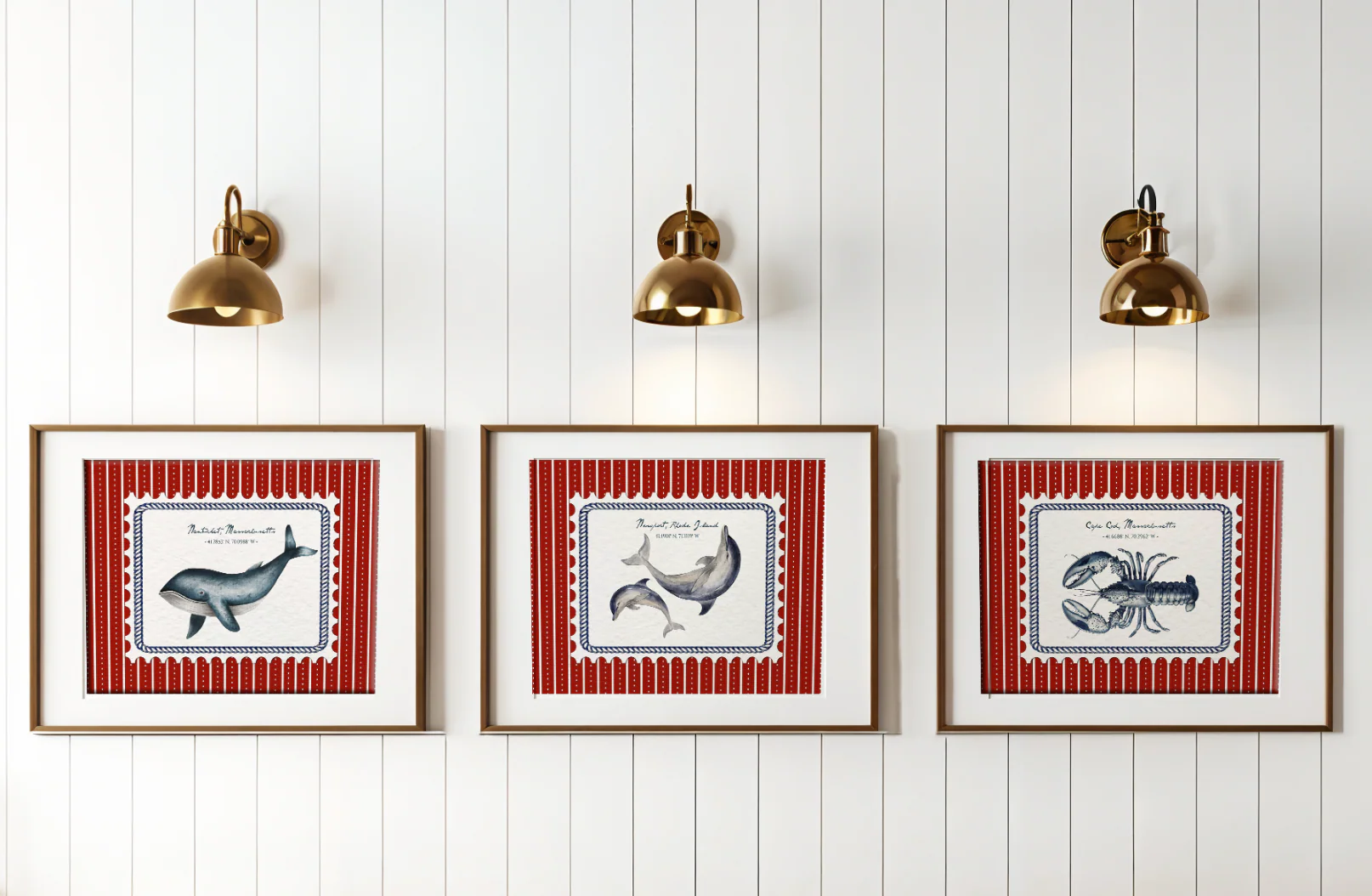 Lobster, Whale & Dolphin Set of 3, Nantucket East Coast Artwork - Image 5
