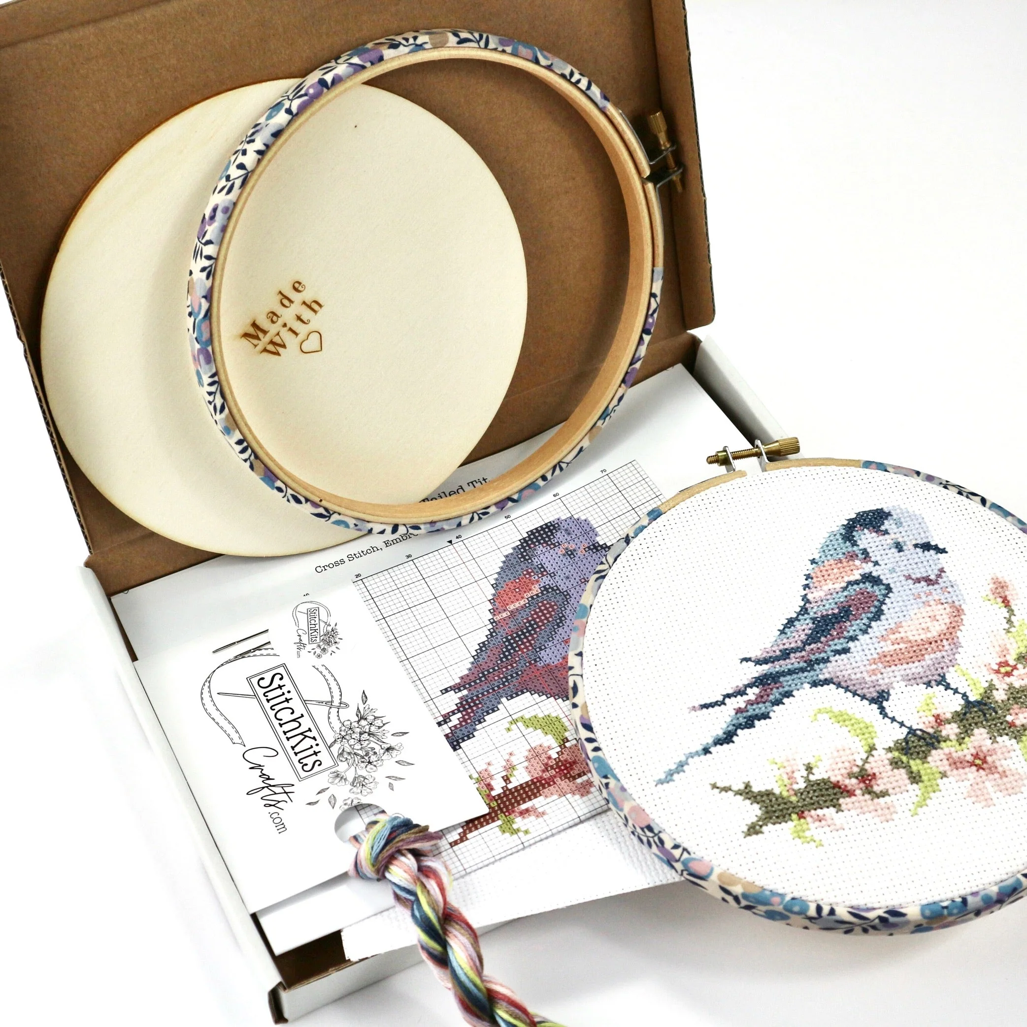 Long-tailed Tit with Pink Blossom , Cross Stitch Embroidery Hoop Wall Hanging Kit - Image 6