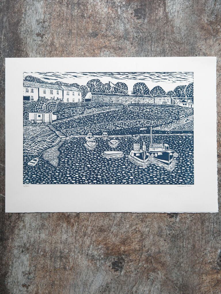 Looking Back, Portscatho Lino Print - Image 2
