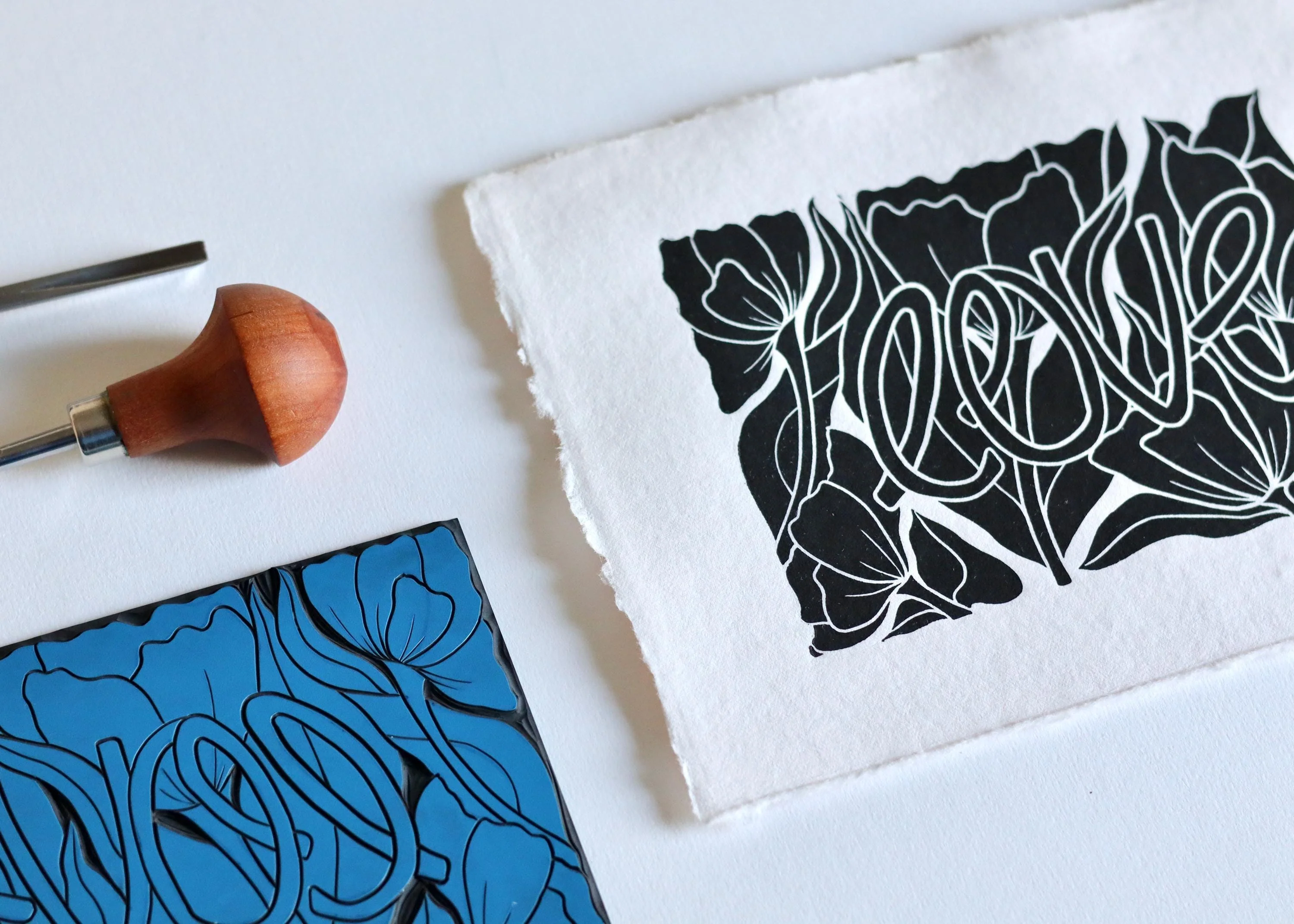 Love Amongst the Flowers Linocut Print | Handprinted A5 Art Print on Cotton Rag Paper - Image 4
