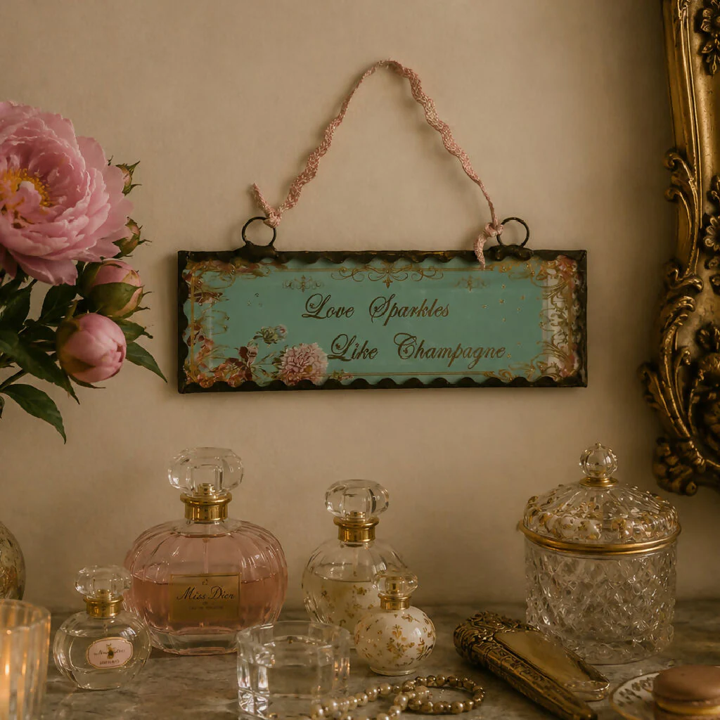 'Love Sparkles like Champagne' Hanging Vintage Friendship Token