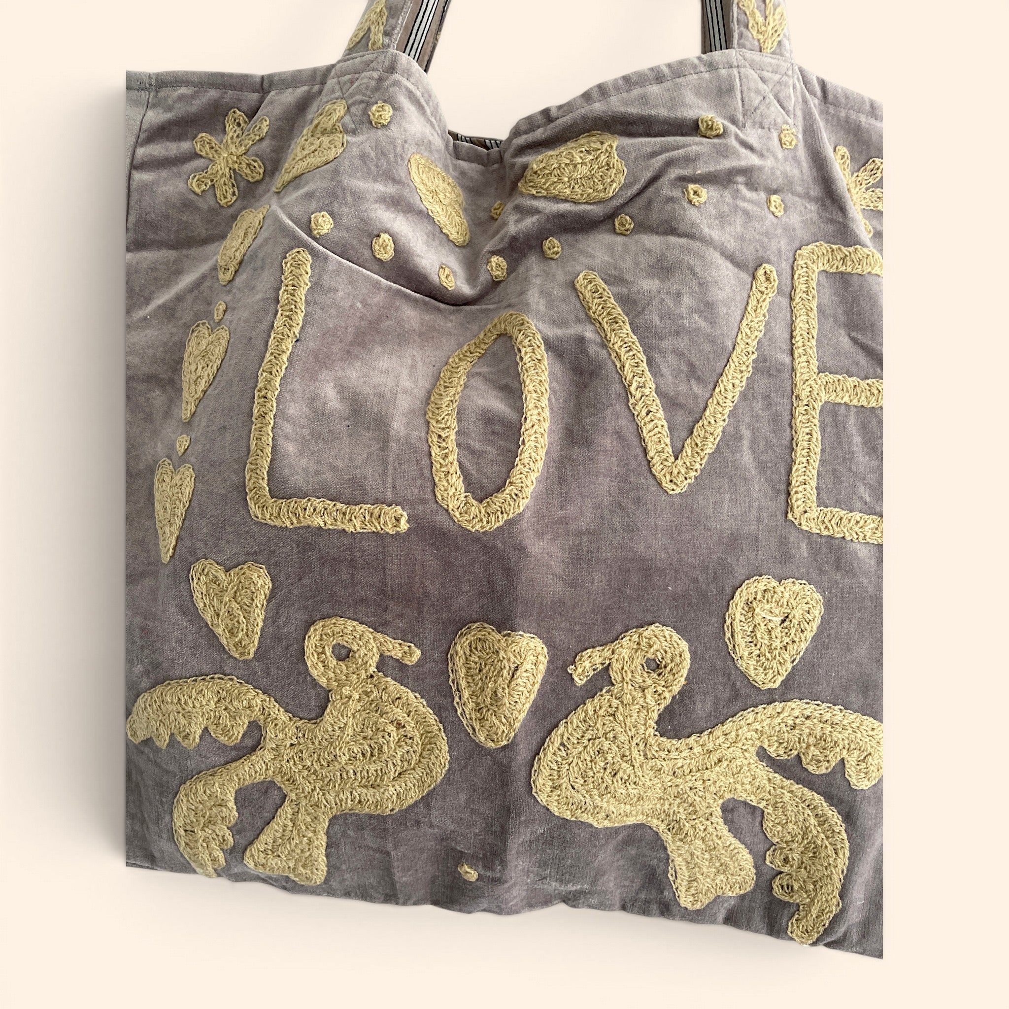 LOVE velvet embroidered tote bag | Various Colours Available - Image 15