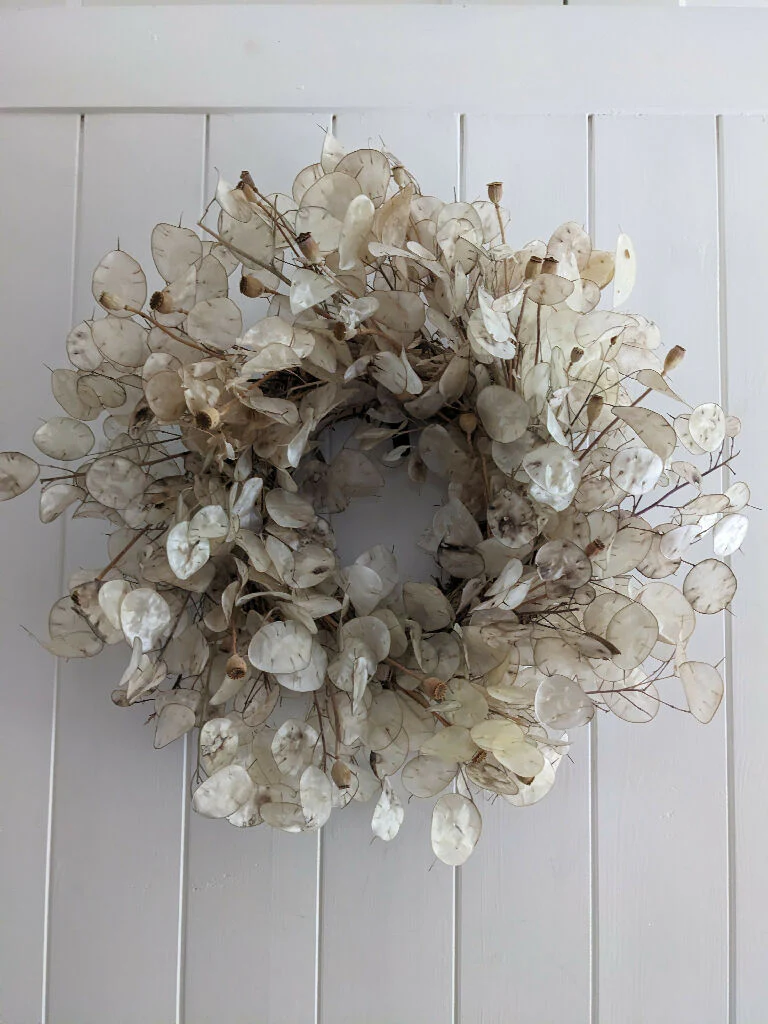 Lunaria Wreath with a Hint of Wild Poppies