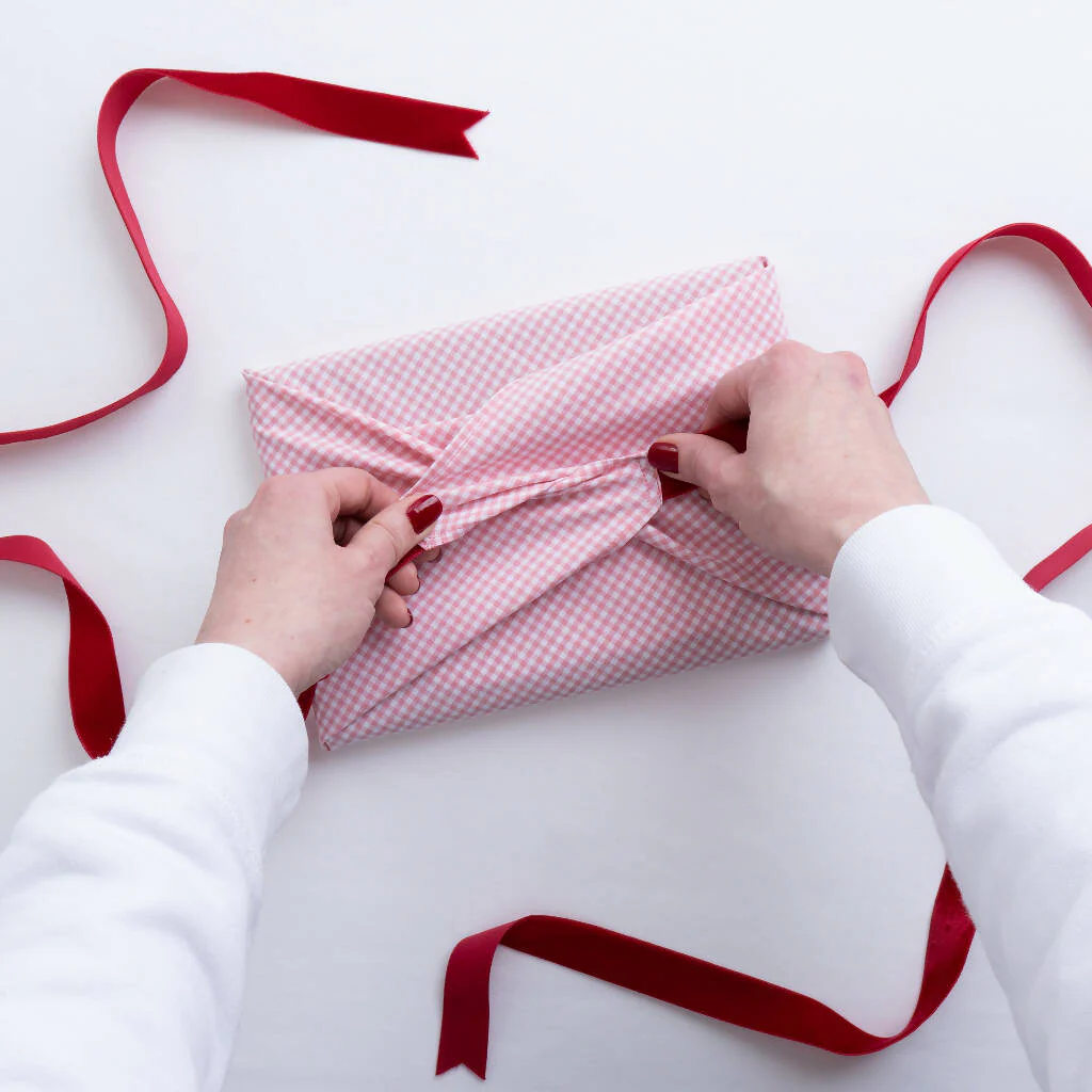 Luxury Reusable Gingham Fabric Gift Wrap with Velvet Ribbon Ties - Image 4