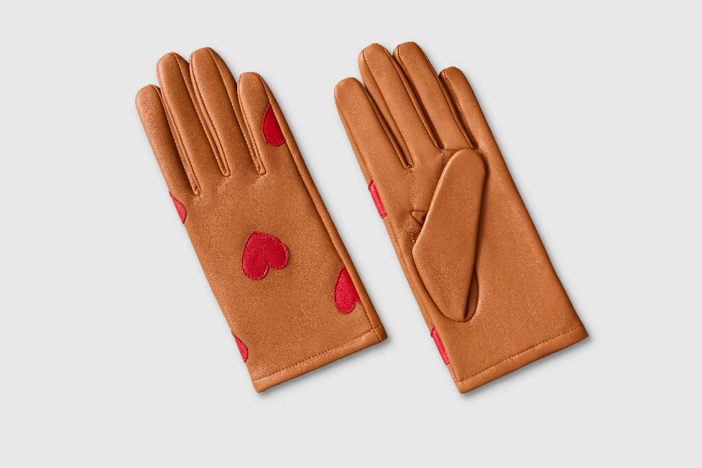 Mabel Sheppard Tan + Red Heart Leather Gloves - Image 2