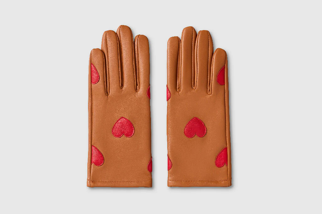 Mabel Sheppard Tan + Red Heart Leather Gloves - Image 3