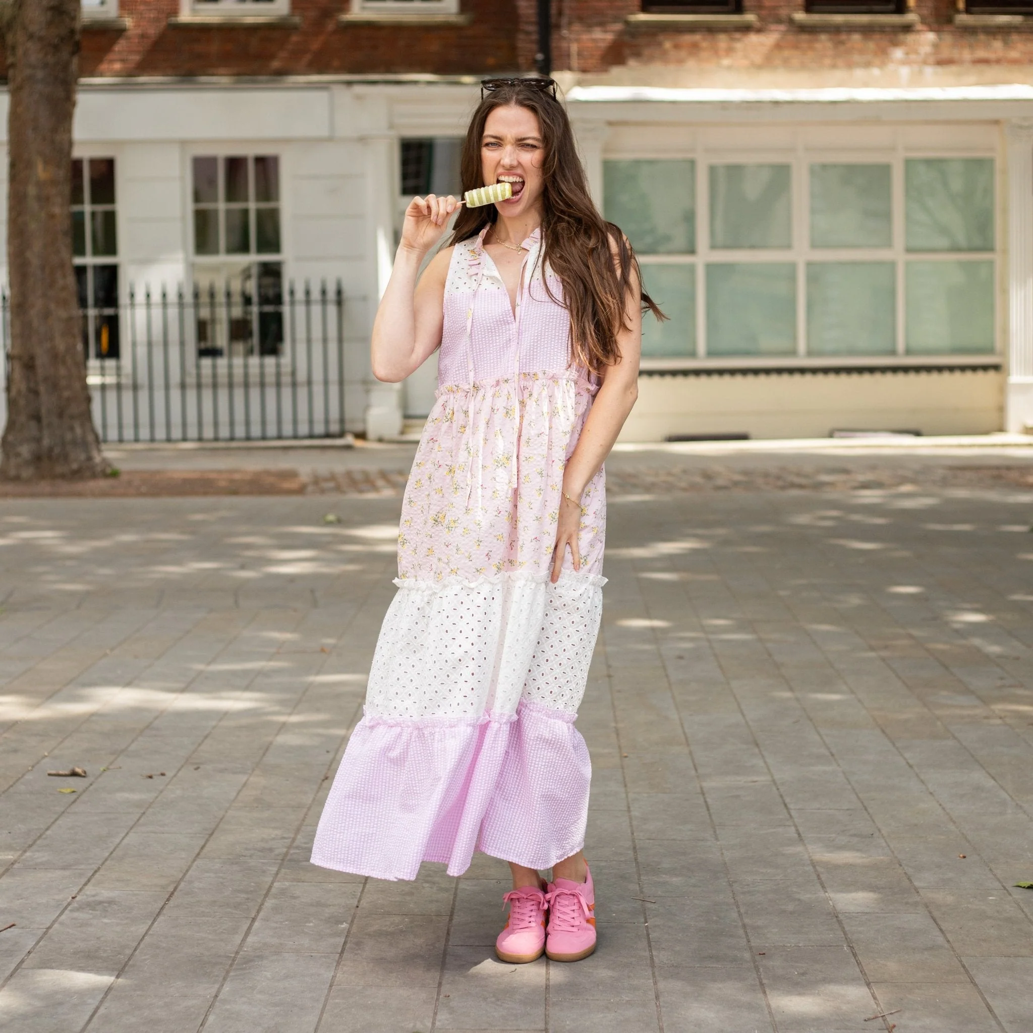Maisie Floral Gingham Maxi Dress Pink - Image 13