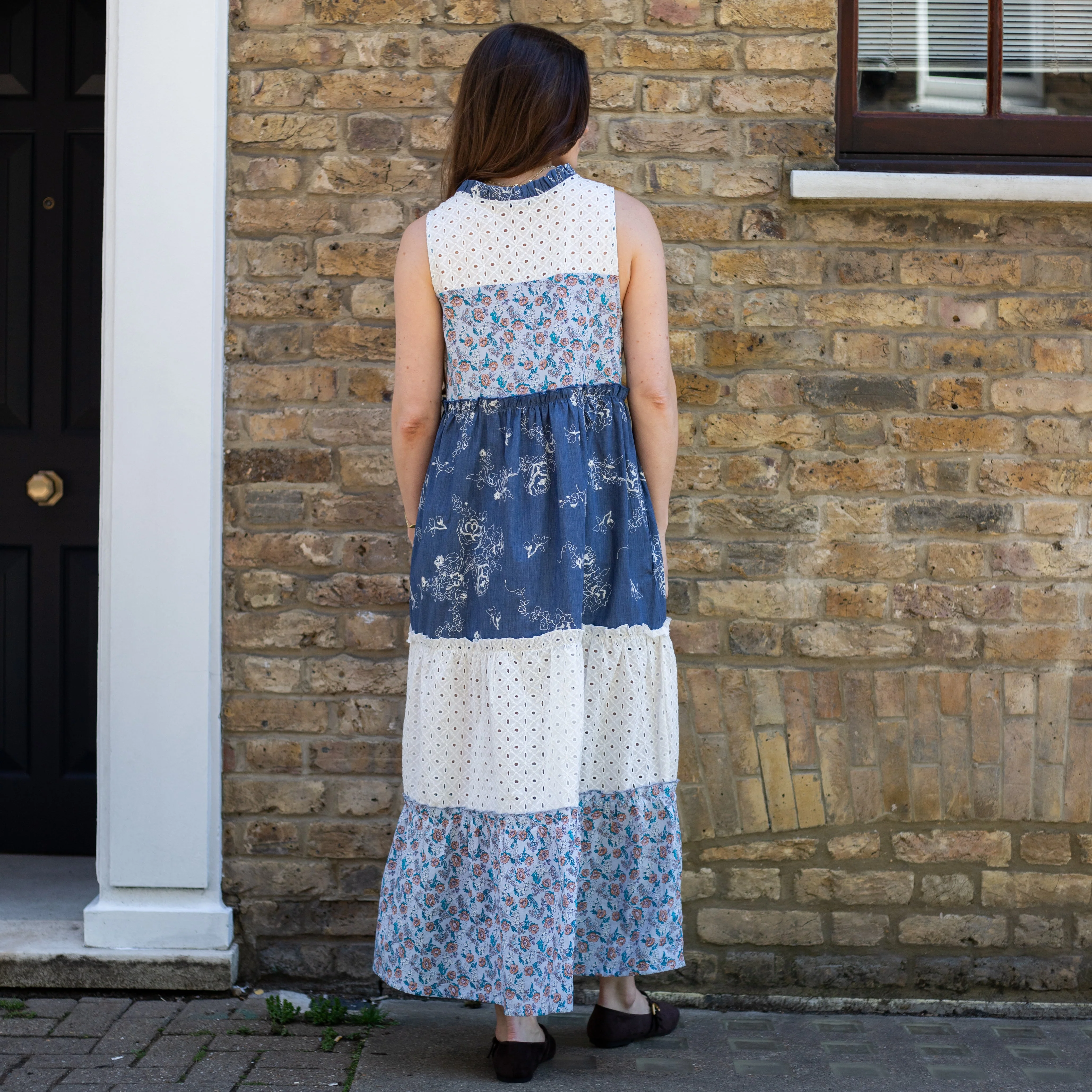 Maisie Tiered Floral Sleeveless Boho Maxi Dress Blue - Image 6