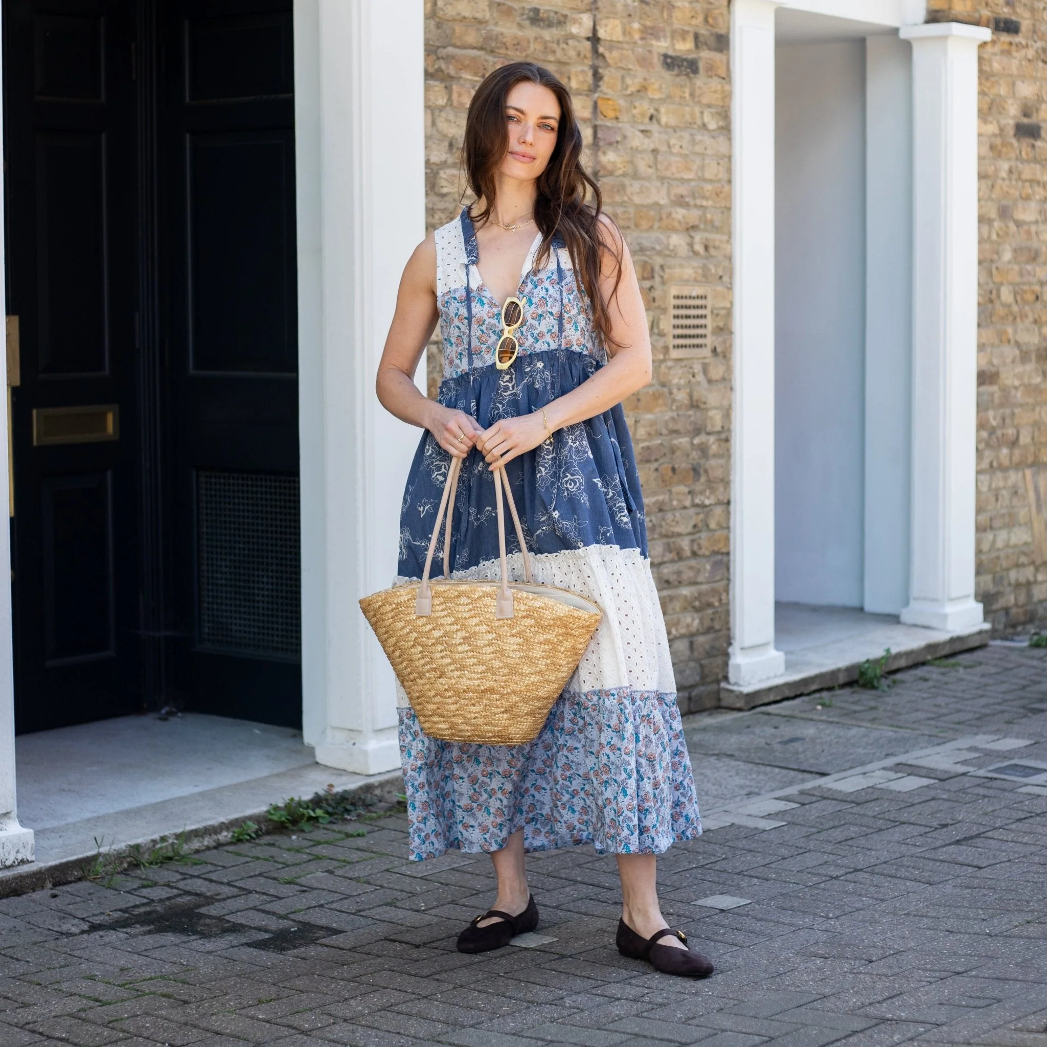 Maisie Tiered Floral Sleeveless Boho Maxi Dress Blue - Image 9