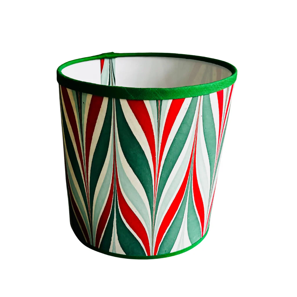 Marbled Paper Lampshade | Red & Green with Green Trim - Image 3