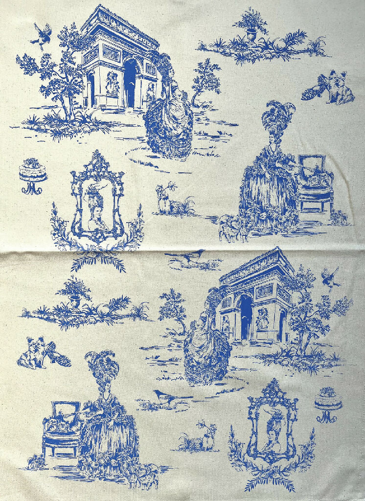 Marie Antoinette (Blue) Hand Screenprinted Organic Cotton Tea-towel - Image 2