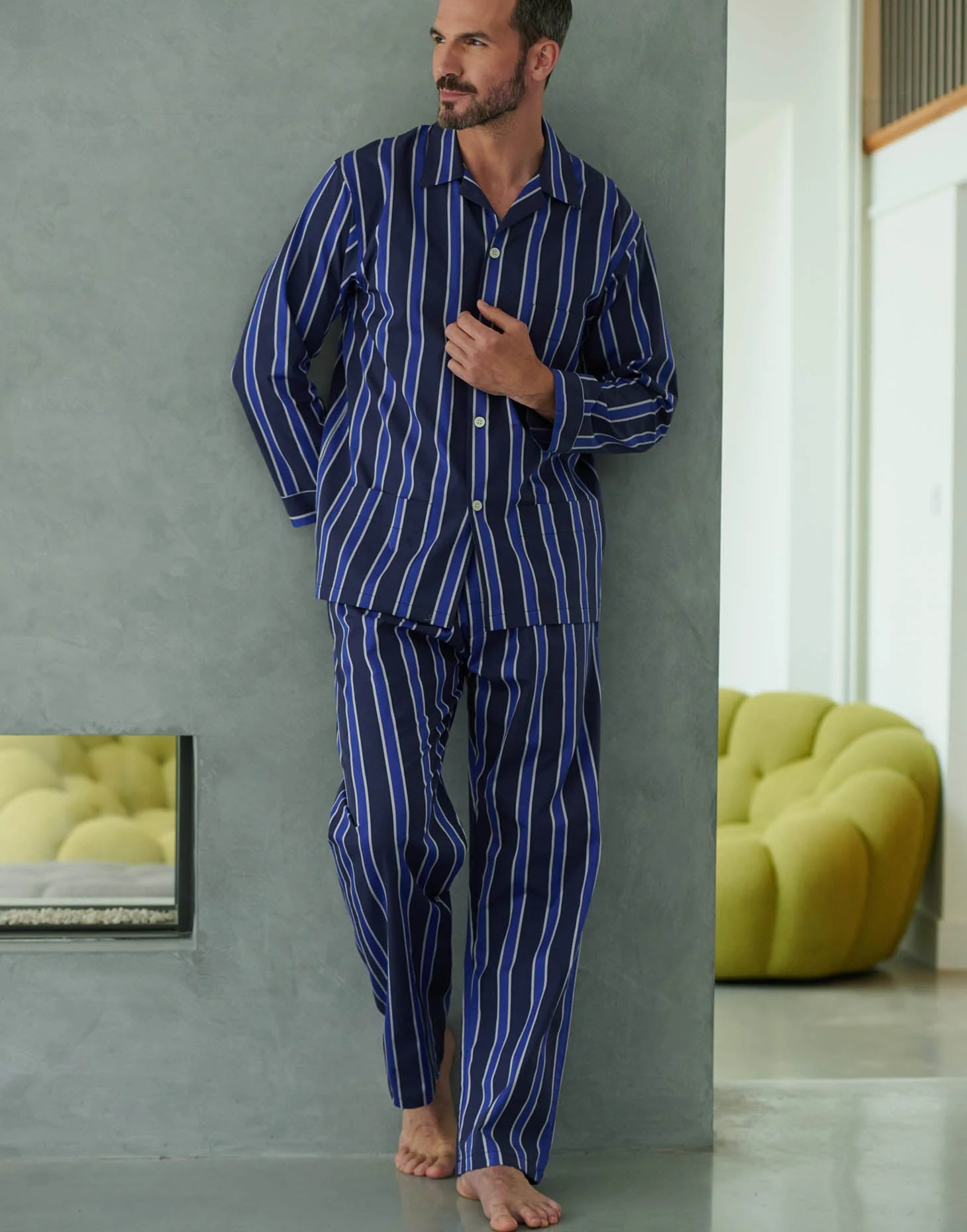 Men's Cotton Pyjama Set –  Royal Regimental Satin Stripe - Image 2