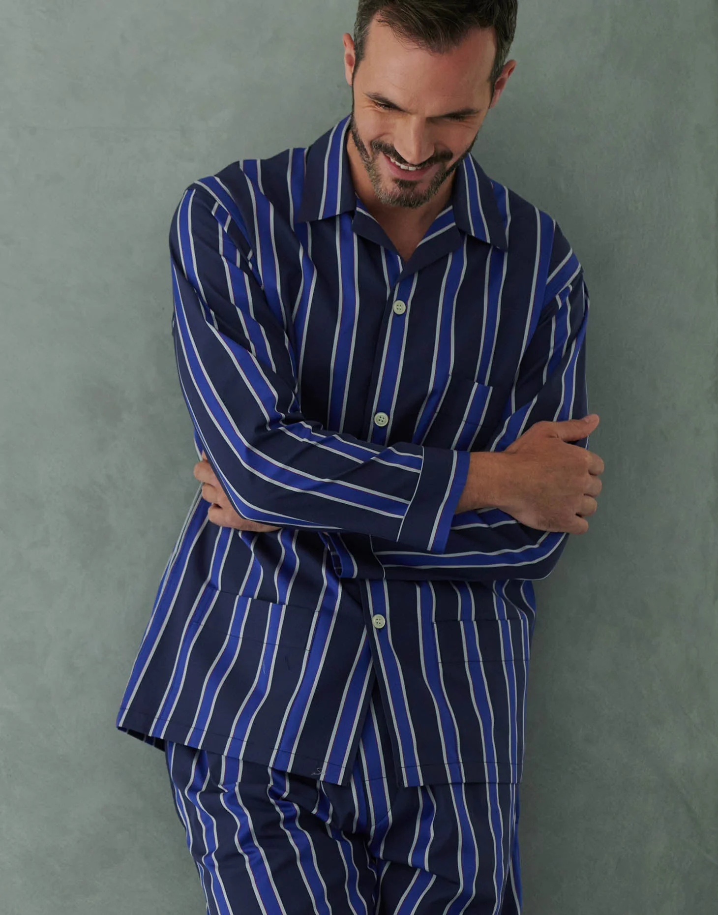 Men's Cotton Pyjama Set –  Royal Regimental Satin Stripe - Image 3