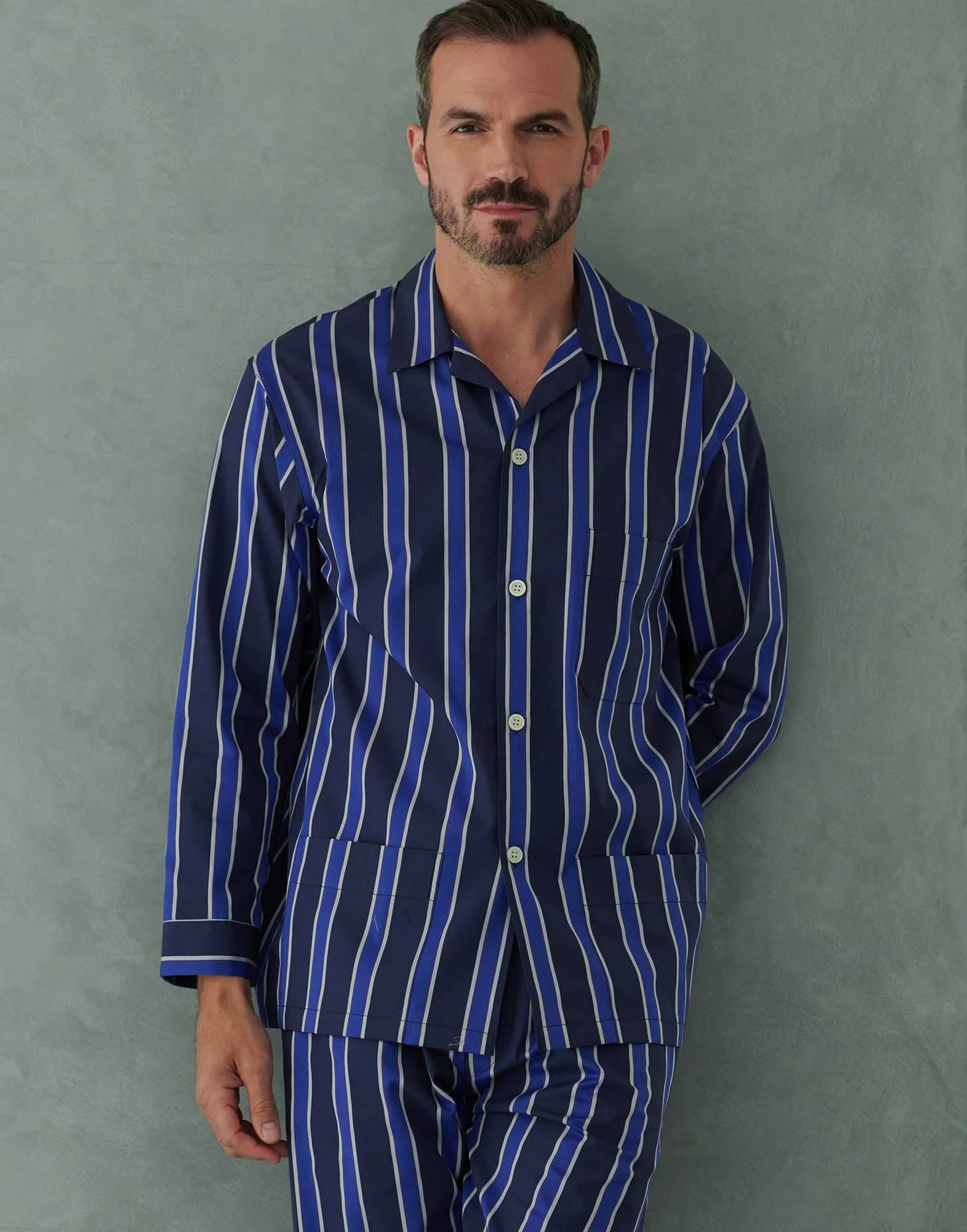 Men's Cotton Pyjama Set –  Royal Regimental Satin Stripe - Image 4