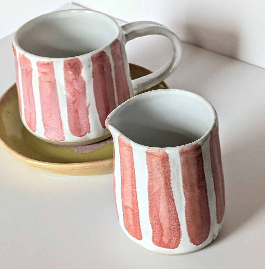 MILK JUG- Moss & Blossom Stripes - Image 2